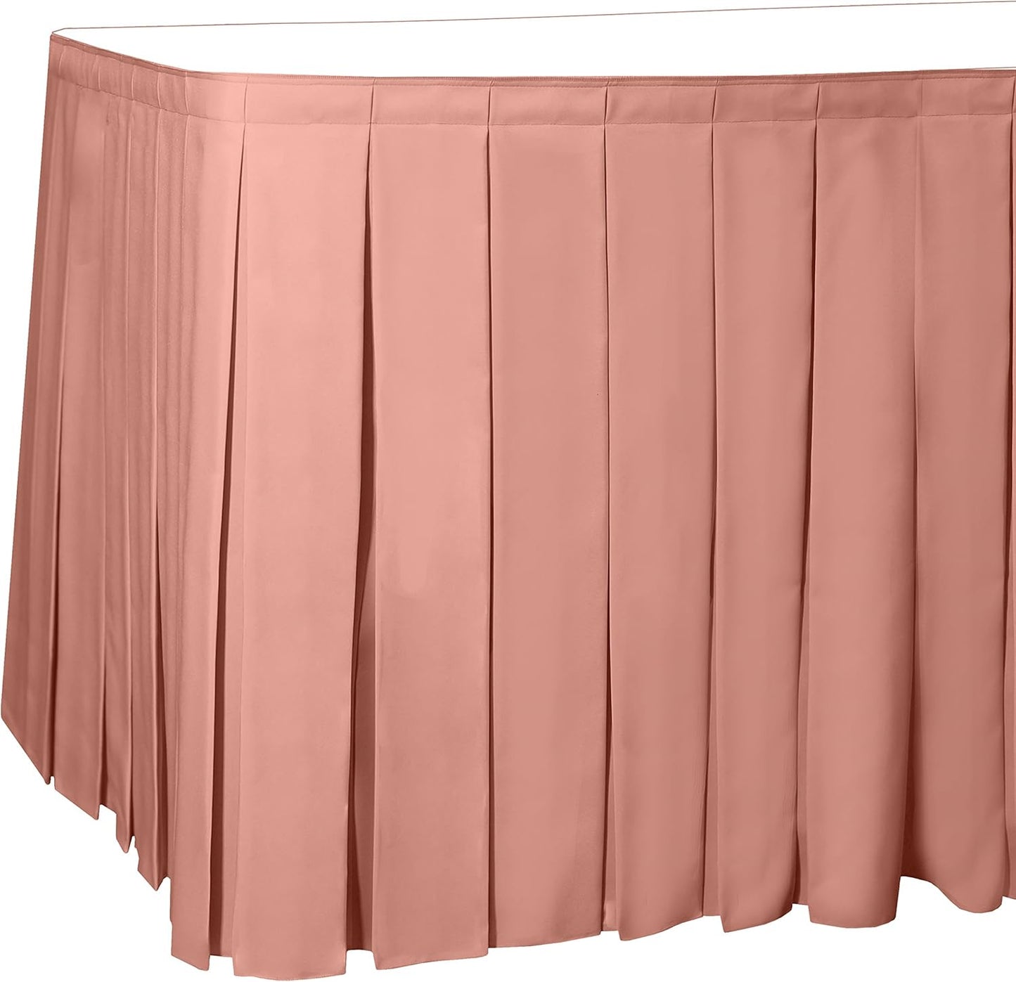 Ultimate Textile Pleat Polyester Fabric Table Skirt - Machine Washable Flame Resistant with Clips for Events, Weddings & Trade Shows, Cut & Sewn in Paterson, NJ - Coral, 17' Box Pleat