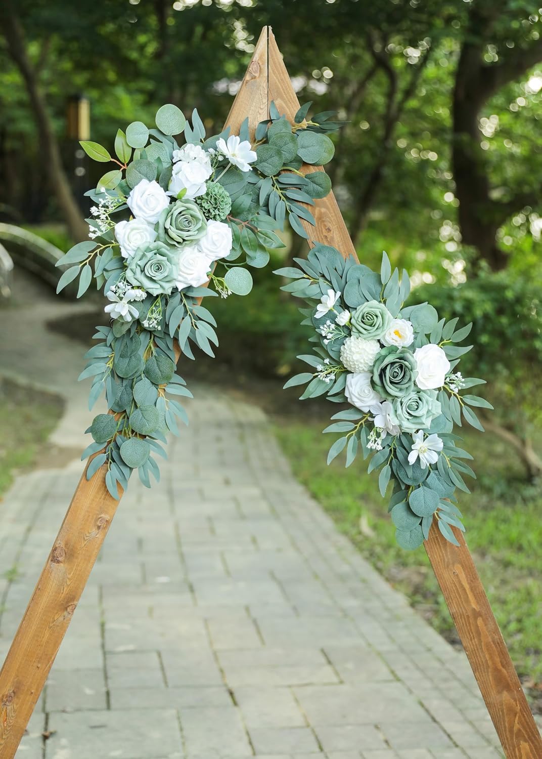 Artificial Sage Green Wedding Arch Flowers Swags Set of 2 for Welcome Signs, Reception and Ceremony Decorations - White Floral Decor