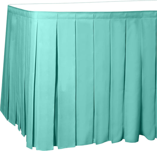 Ultimate Textile Pleat Polyester Fabric Table Skirt - Machine Washable Flame Resistant with Clips for Events, Weddings & Trade Shows, Cut & Sewn in Paterson, NJ - Caribbean, 14' Box Pleat