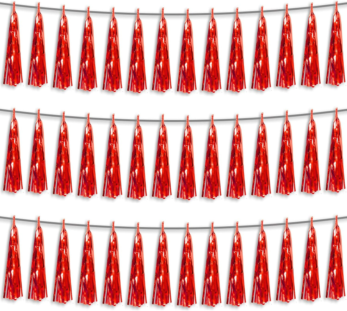 3P Red Foil Fringe Metallic Tassel Streamers Banner Tassel Garland for Parade Floats, Bachelorette, Wedding, Birthday, Halloween, Christmas, Bridal/Baby Shower Party Decorations