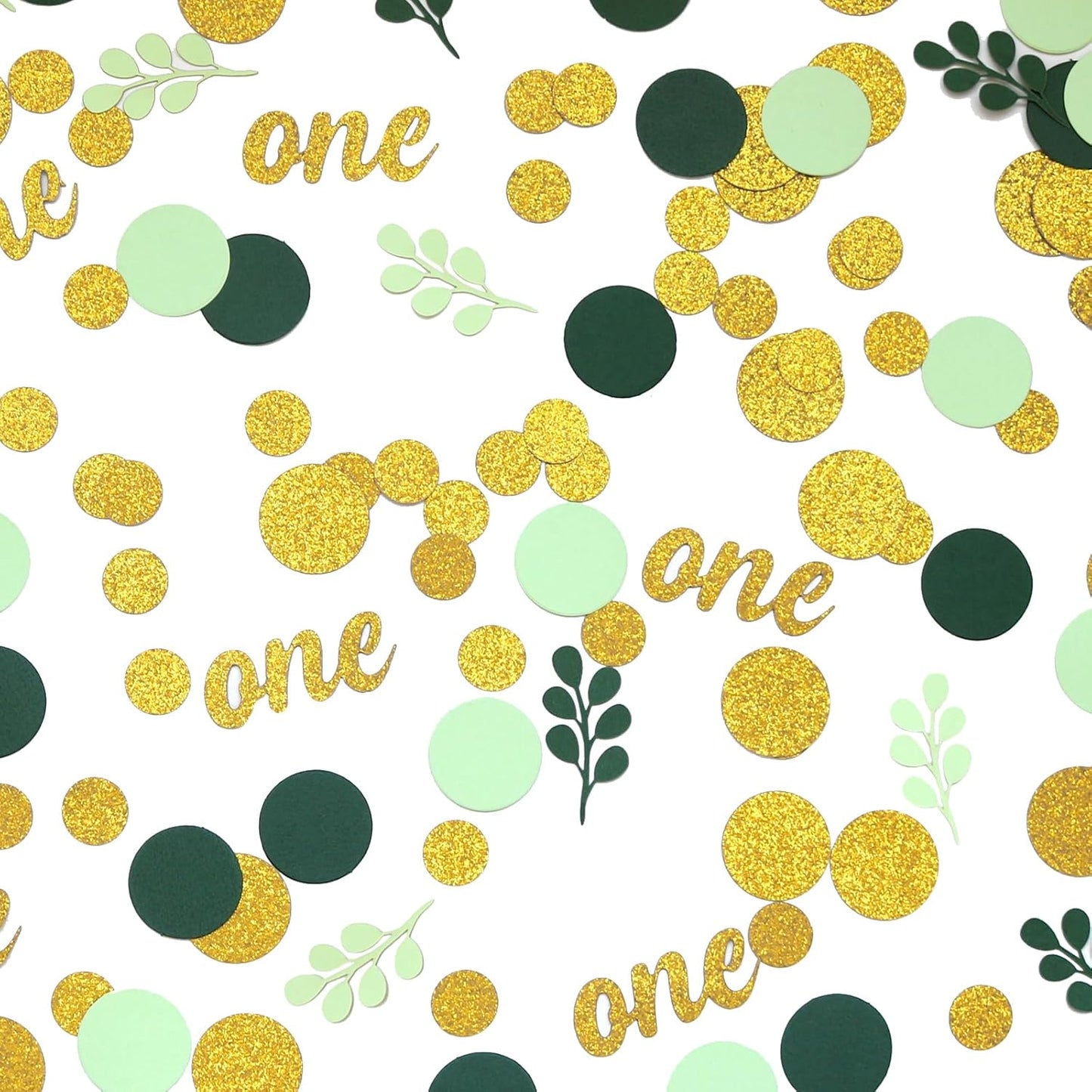 300PC Gold Glitter and Sage Green First Birthday Decorations for Girl/Boy Greenery Happy 1st Birthday Confetti for Table for Baby One Year Old Party Decor Supplies