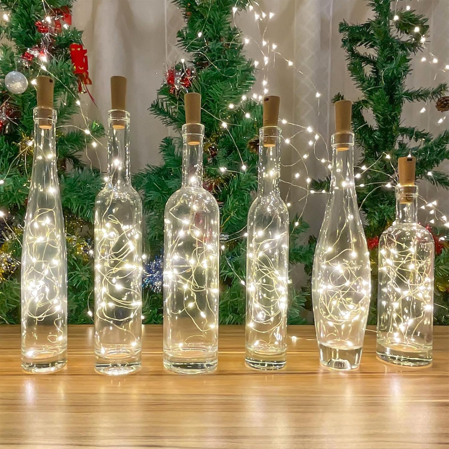 6-Pack LED Bottle Lights with Dual Battery Pack, 6.6ft 20 LEDs, Twice The Runtime, Warm White for Indoor & Outdoor Christmas Décor.(6 Pack, Warm White（Dual Battery Pack）)