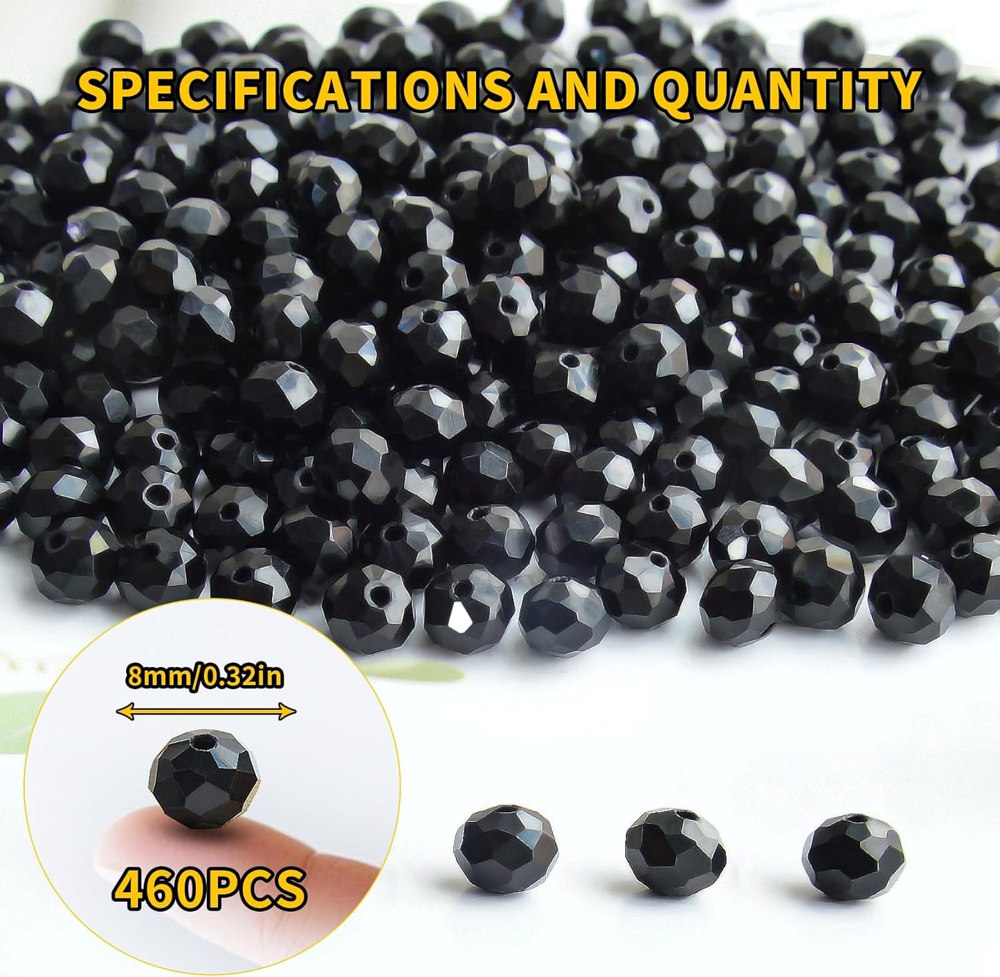 460Pcs 8mm Crystal Glass Beads for Jewelry Making Beads for Bracelets Necklace Pendants Making Supplies(Black)