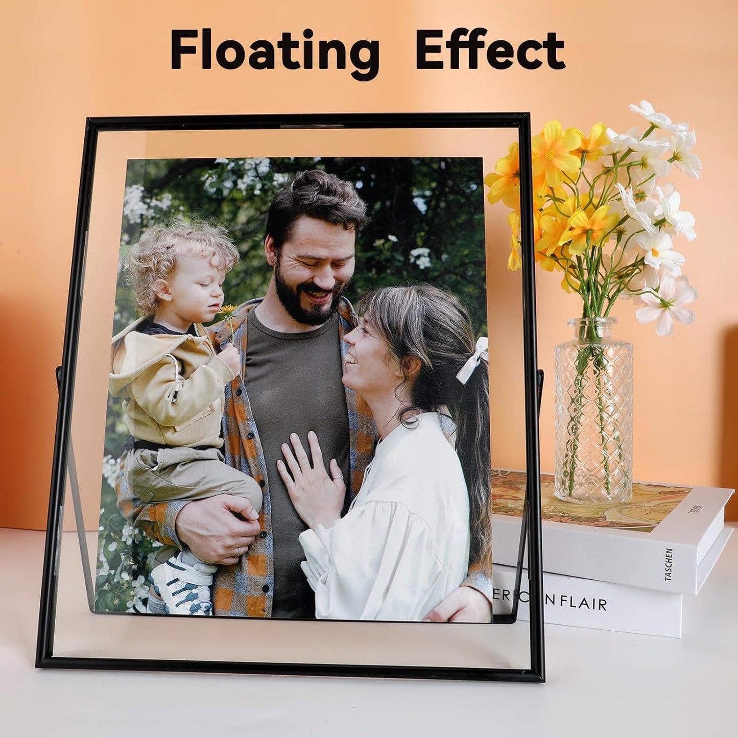 Black Floating Frame, 10"x12", Vertical, For Picture 9x11, 8.5x11, 8x10, 7x9, Tabletop Shelf Photo Frames, Classy Gift For Thanksgiving, Wedding, or Birthday