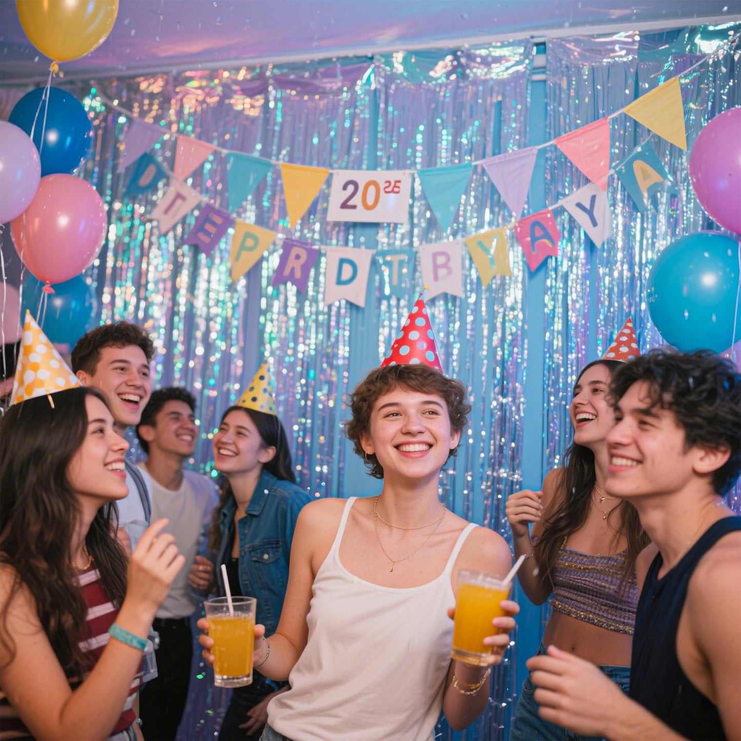 BTSD-home 4 Pack Iridescent Party Streamers Tinsel Foil Fringe Curtain Holographic Backdrop Metallic Shiny Photo Booth for Wedding Birthday Baby Shower Bachelorette Theme Party Decorations