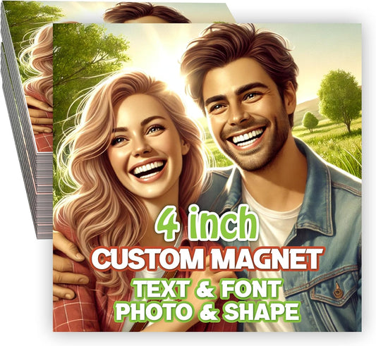 KETABAO – 4" Custom Square Photo Magnets - Upload Your Image for Personalized Magnets - Choose Your Shape - Add Your Text Fridge, Locker, and Car & More