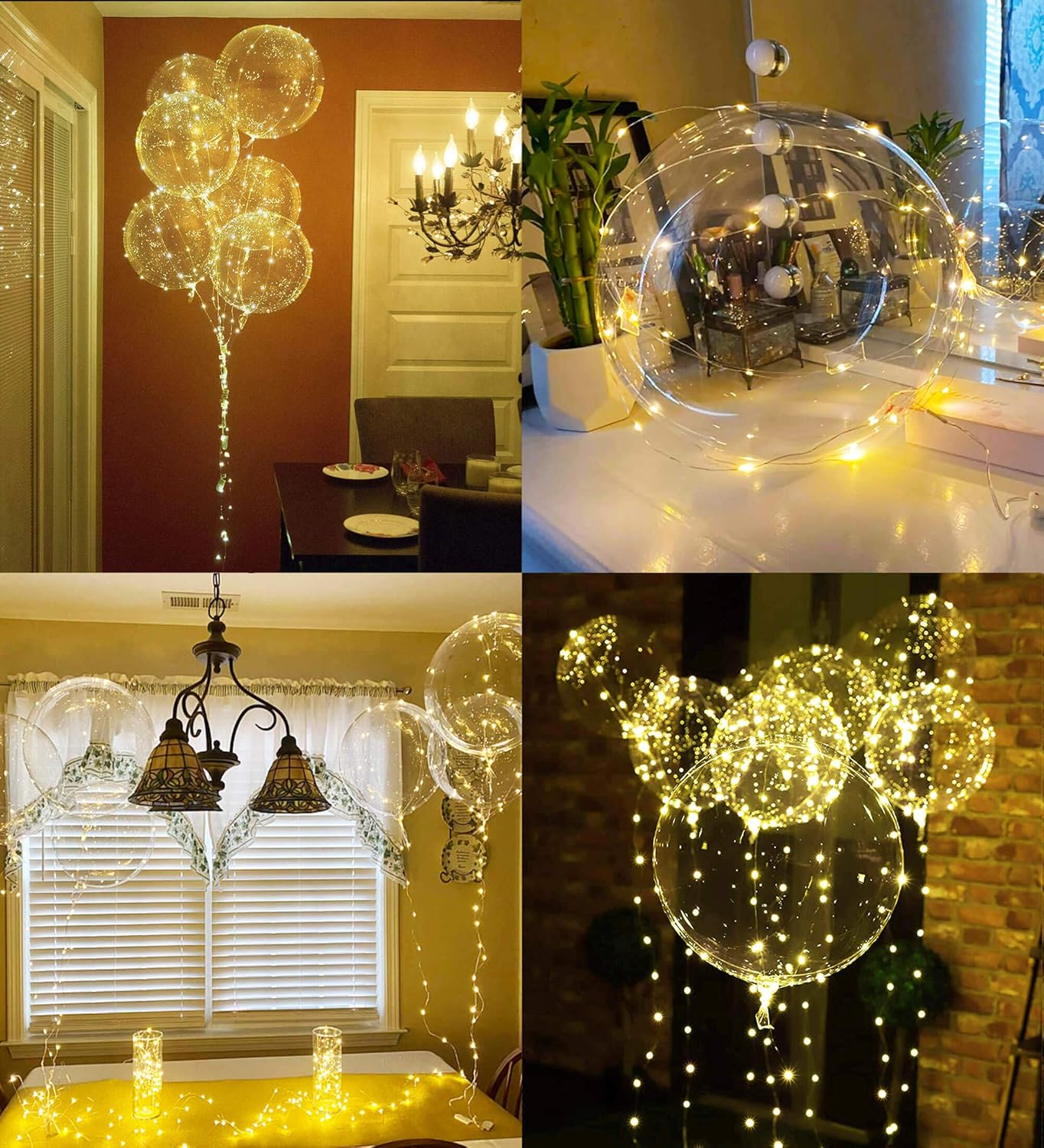 LED Balloons 10 Pack, Light Up Balloons 20 Inches Clear Helium Bobo Balloon, Glow Bubble Balloons with String Lights for Valentines Day Halloween Christmas Wedding Birthday Party Decoration