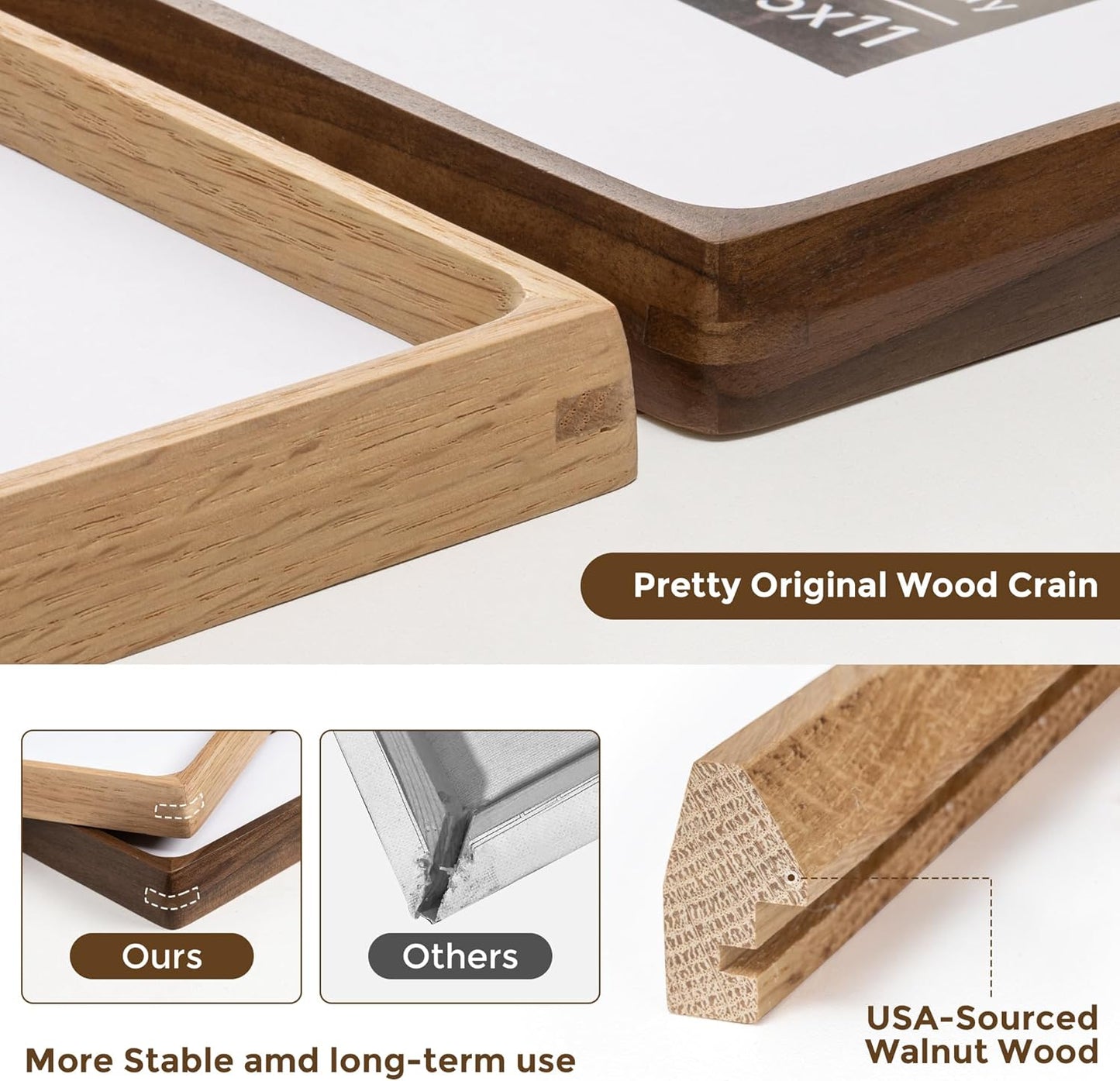 8x10 Oak Frame USA-Sourced Natural Wood Picture Frames Handcrafted Rounded Corner with Mat to 6x8 Picture Display with Real Glass Family Picture, Photo, Certificate