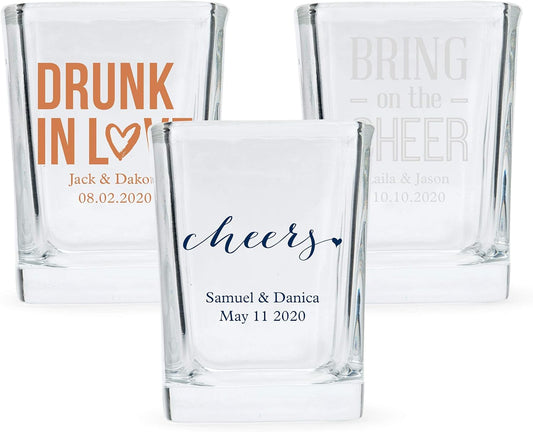 WEDDINGSTAR Personalized 2oz Square Shot Glass Customizable Full Color Print - 120 pack