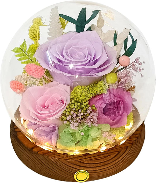 Valley of Rain & Forest Long-Lasting Real Flowers, Unique Floral Gift For you to send Love for All Occasions, for Indoor Decoration (Light-Purple Rose, Light-Pink & Purple-Pink Austin Roses)