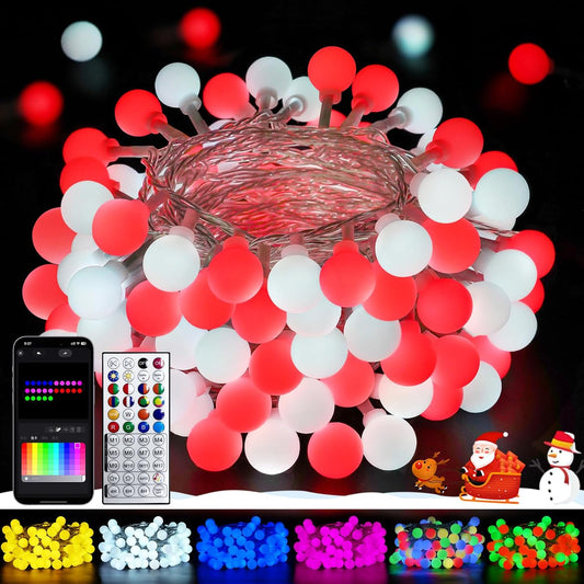46ft Smart Color Changing Christmas Lights, 100 LED RGB Globe String Lights App Control with Remote & Timer, Music Sync Fairy Light Plug in Waterproof for Christmas Decoration Indoor Outdoor Bedroom