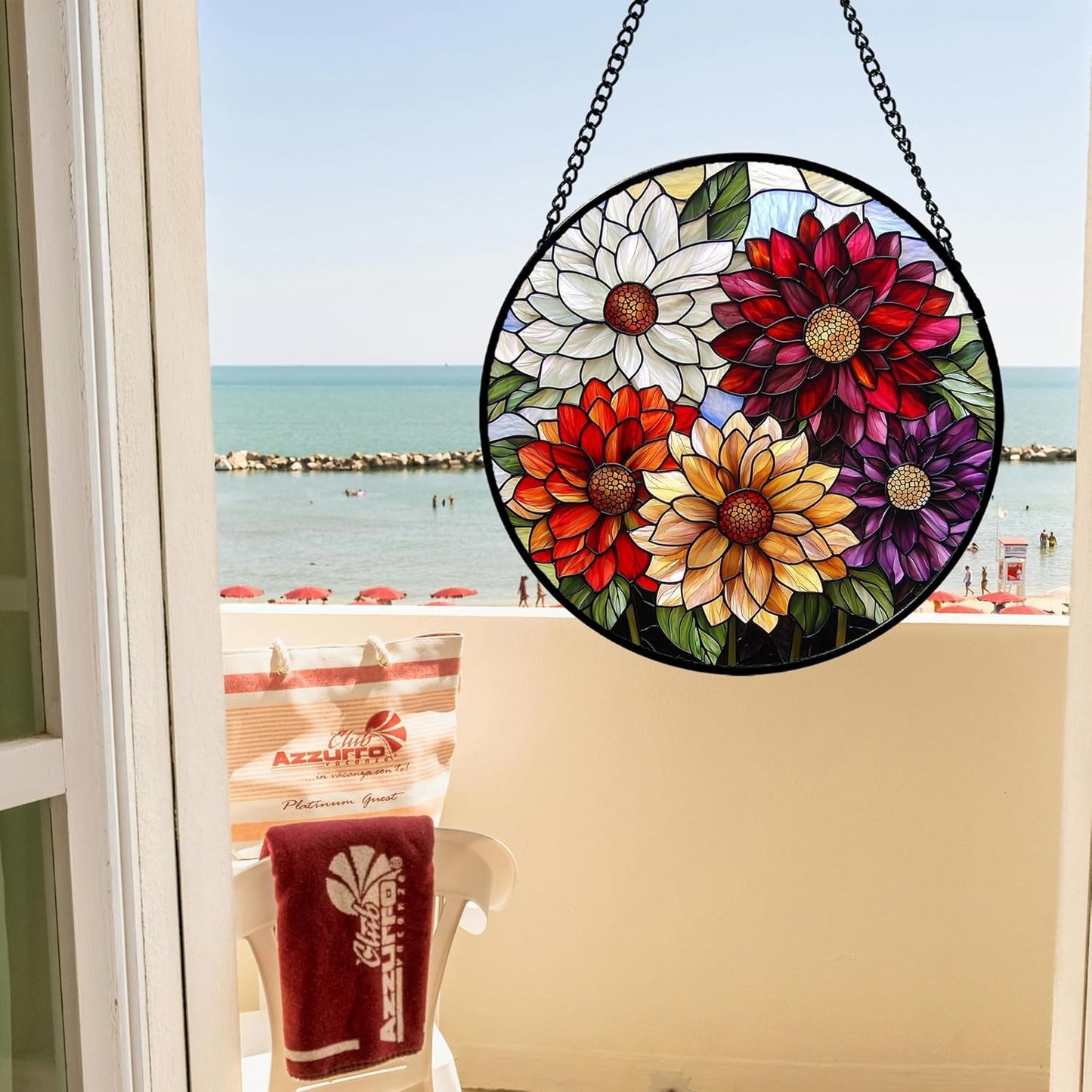 Stained Glass Window Hanging, Colorful Flowers Sun Catcher for Window Door Home Decor Plant Suncatcher Christmas Mother's Day Birthday Gifts for Women Men Mom and Nana 9.8 in