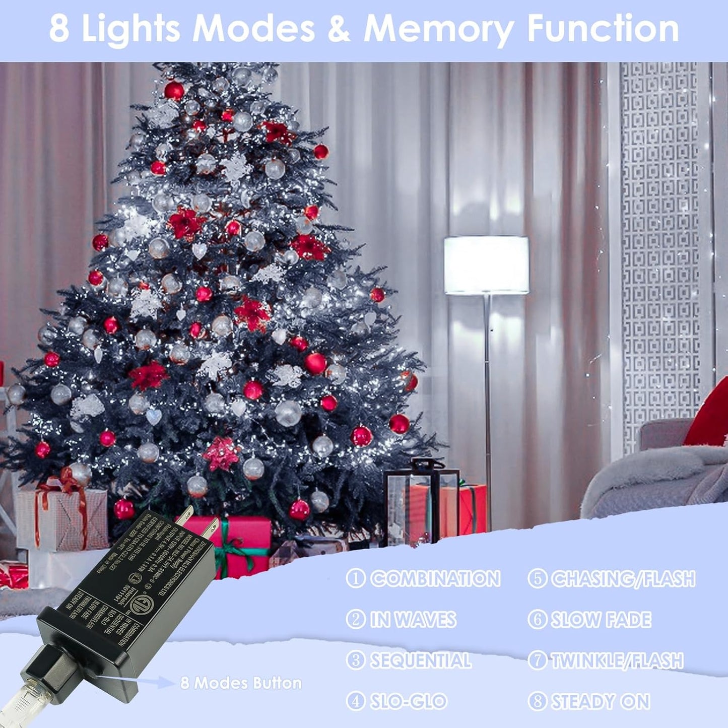 66Ft 200LED Fairy Lights Plug in, Waterproof String Lights Outdoor & Indoor 8 Modes with Timer, Christmas Light Bedroom Decor, Twinkle Light for Girl's Room Garden Christmas Decorations (Cool White)