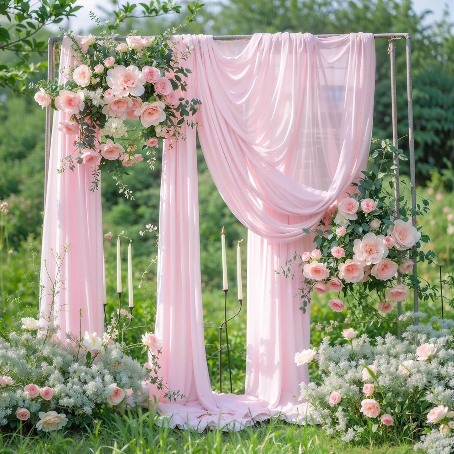 Wedding Arch Draping Fabric 2 Panels 18Ft Blush Chiffon Fabric Drapes Arbor Drapery for Wedding Ceremony Reception Swag Decorations