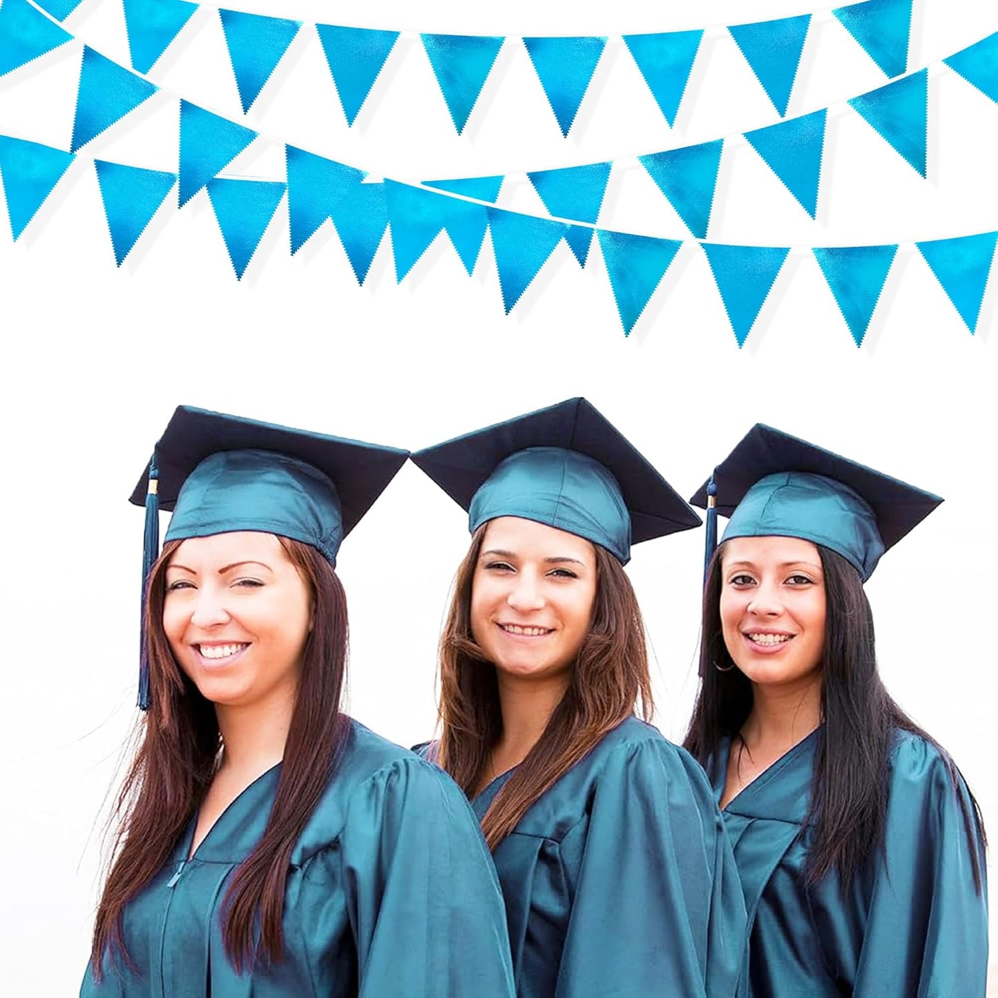 Sky Blue Party Decorations - Light Blue Triangle Pennant Banner Flag - Metallic Fabric Bunting for Graduation, Wedding, Retirement, Birthday, Under The Sea, Nautical, Ahoy, Party Decor Supplies