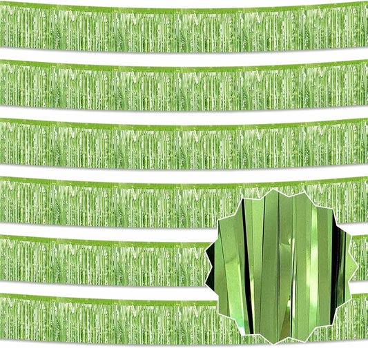 6 Pack 10 Ft Light Green Foil Fringe Garland Metallic Streamers Tinsel Banner Wall Hanging Garland Backdrop for Parade Floats, Halloween, Christmas, Thanksgiving, New Year Party Decorations