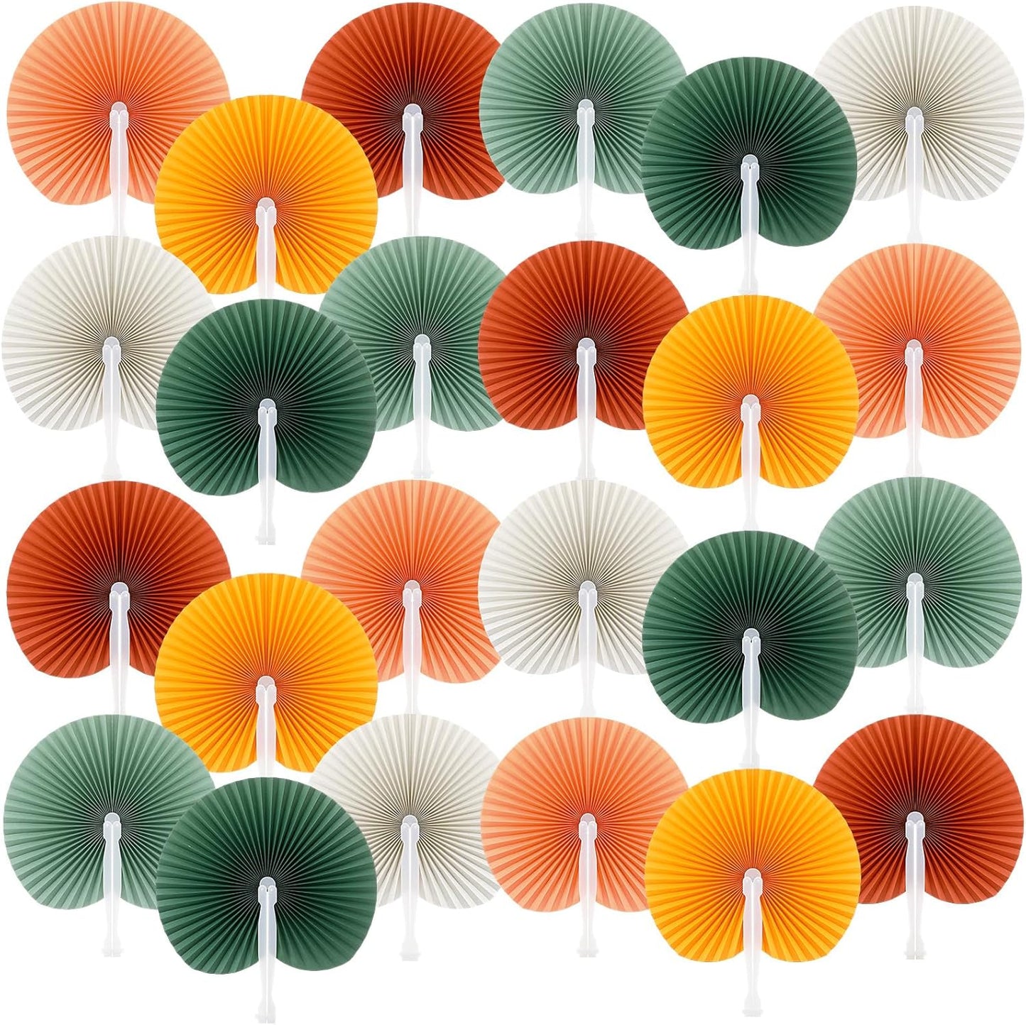Pangda 24 Pack Folding Fans Round Paper Fans Assortment with Plastic Handle for Wedding Favor Party Bag Filler (Soft Color)
