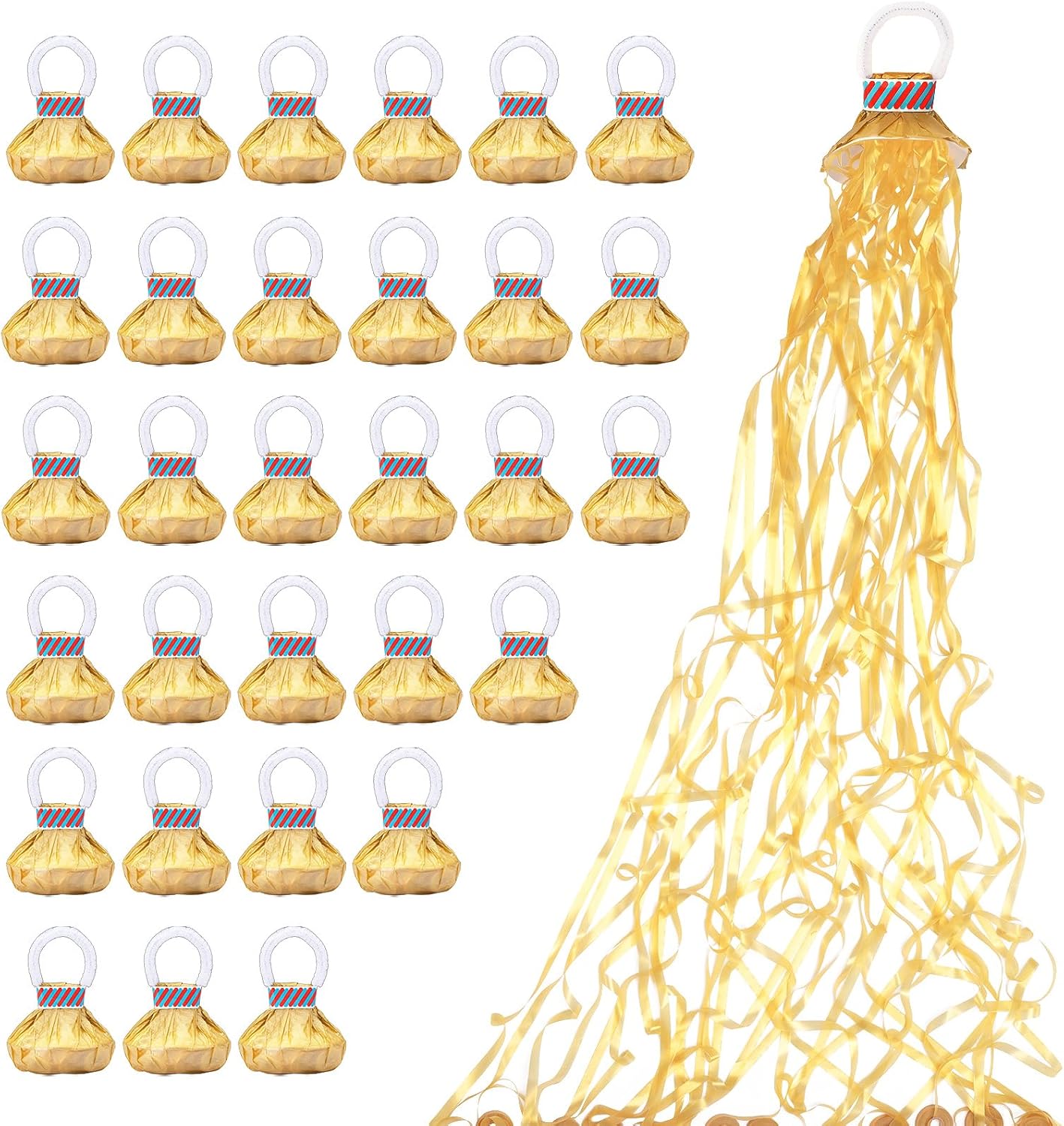 Confetti Poppers, 30Pack Plastic No Mess Streamers, Party Poppers for Birthday,Wedding,Celebrations,Graduation Party (Gold, 30 Pack)