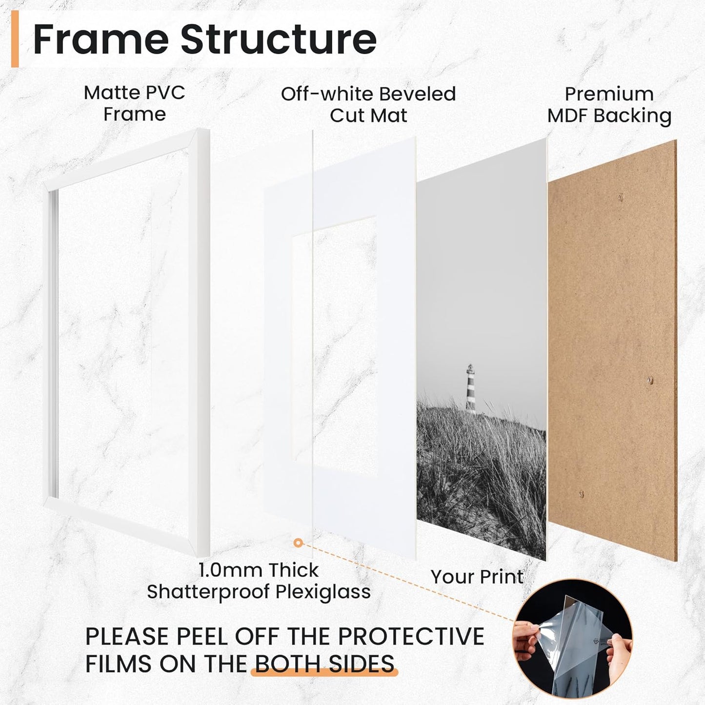 11x14 inch Picture Frame, 11x14 Photo Frames with 8x10 Removable Mat - High Definition Plexiglass - Vertical and Horizontal Display - Wall Hanging Frame - White, 12 Pack