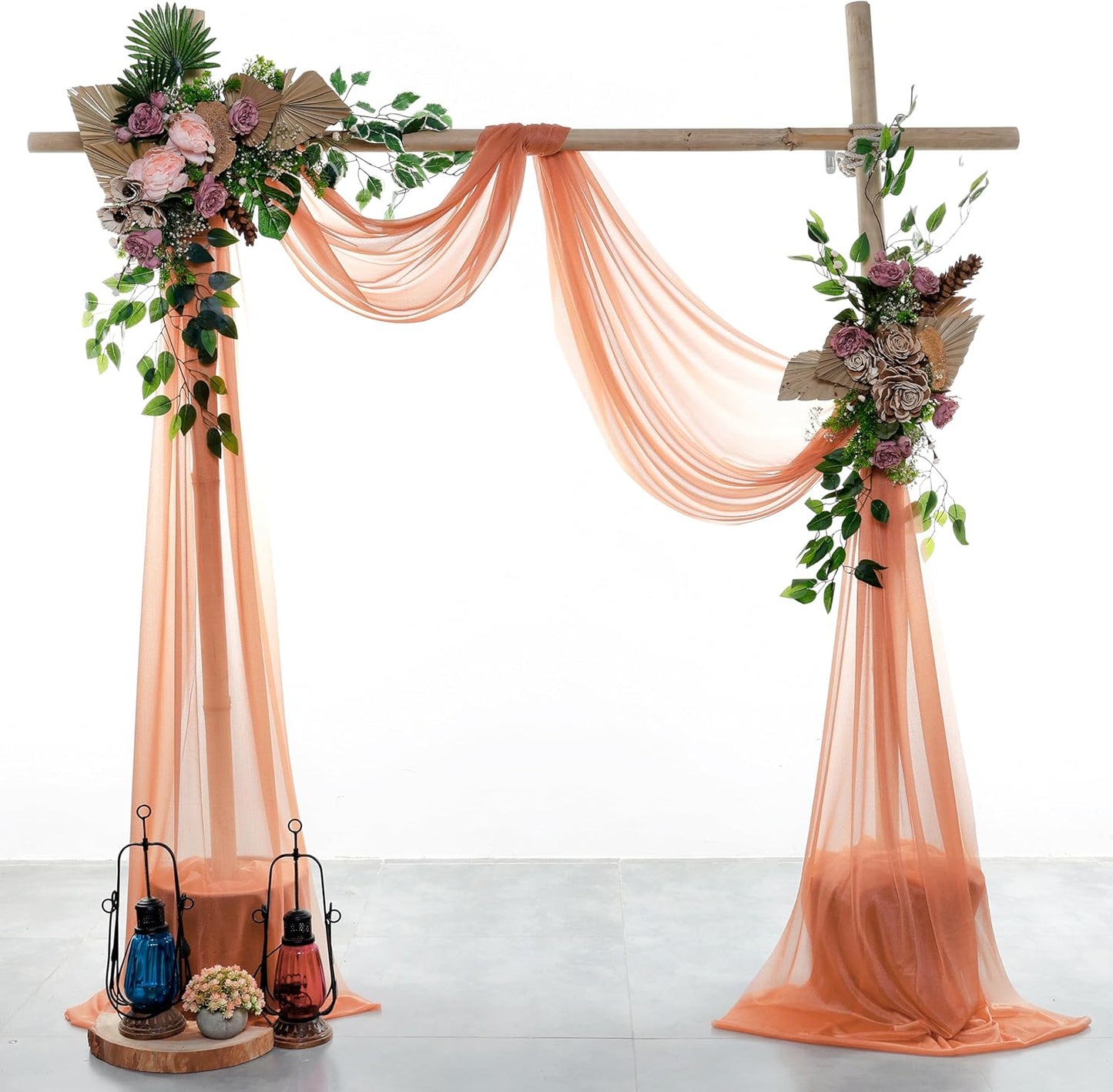 VDS Pack of 2 Panel (30 Inch X 40 Feet) Wedding Arch Draping Fabric Sheer Chiffon Fabric Drapery for Wedding Ceremony Reception Swag Backdrop Canopy Chuppah ARBO Altars Decoration (Coral Peach)