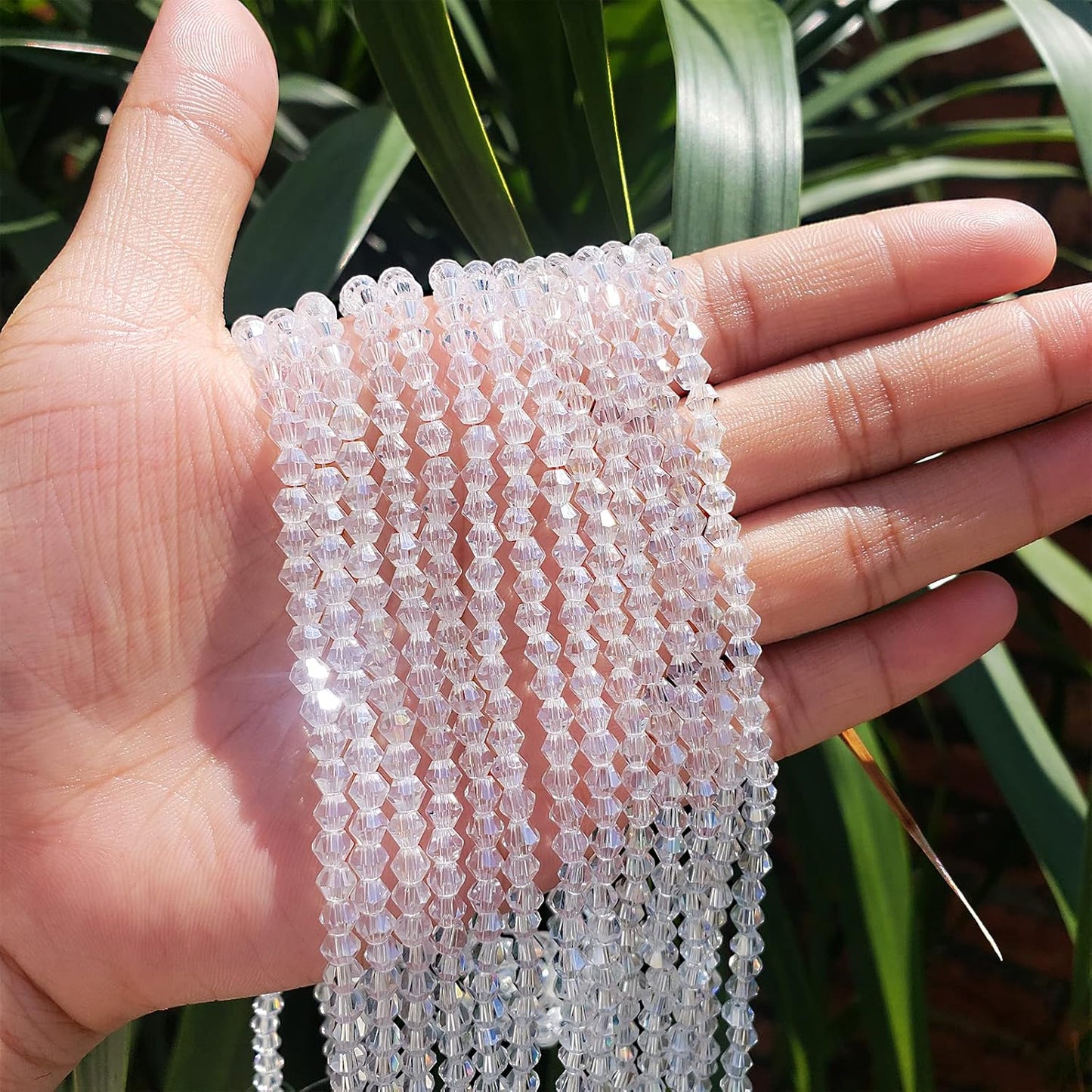 4mm Bicone 1800Pcs White AB Crystal Glass Beads Small Faceted Bicone Shape Crystal Glass Spacer Beads for Bracelet Necklace Decorative Hand Jewelry Making (White AB, 4MM)