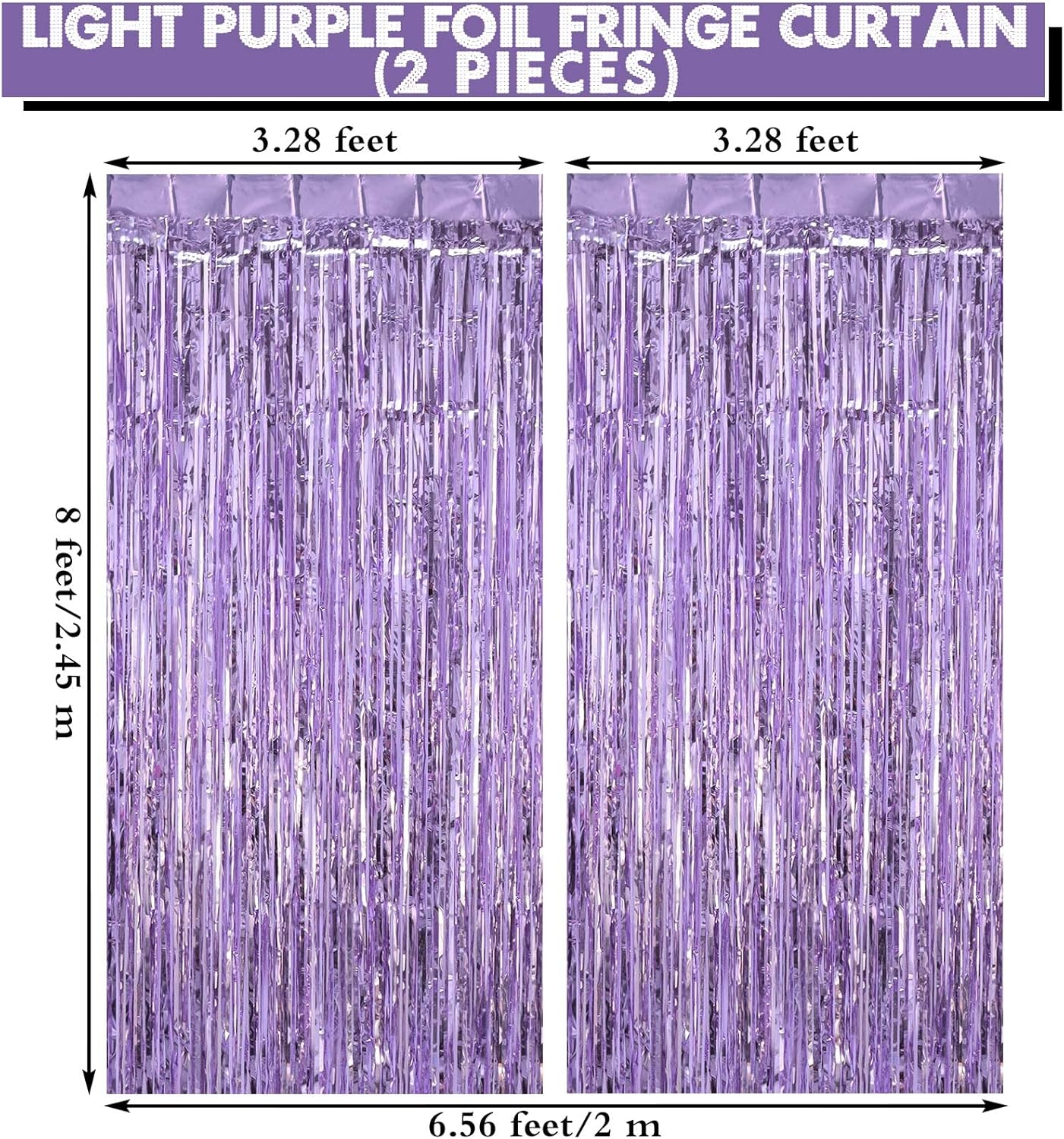 2 Pack Light Purple Fringe Curtains Foil Shiny Fringe Backdrop Tinsel Door Streamers Foil Curtains for Birthday Wedding Engagement Bridal Shower Celebration Party Decorations Large
