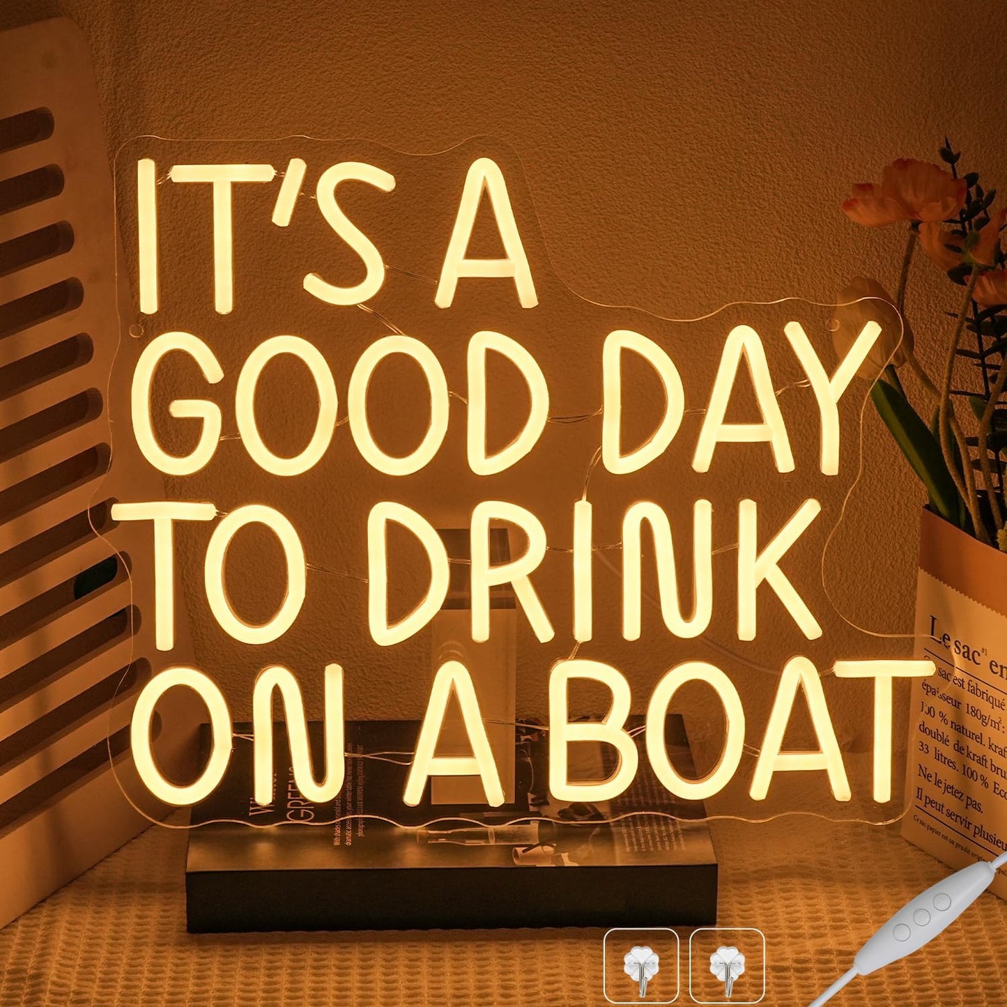 It's A Good Day To Drink On A Boat Neon Sign, Boat Drink Neon light, Bar Art Wall Warm White LED Light Up Sign for Home Bar Club Party Restaurant