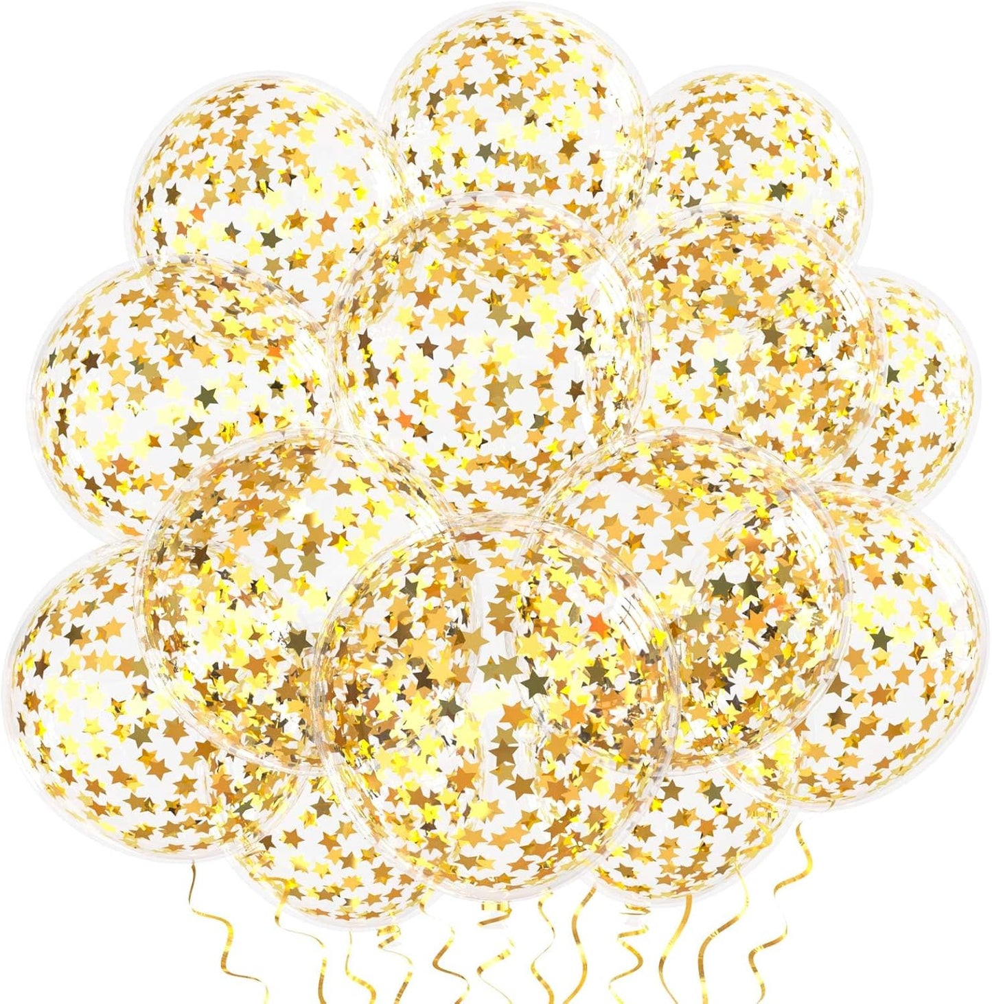 VHUWE 25 Pcs Gold Star Confetti Balloons, 12 Inch Clear Latex Balloon with Confetti Inside for Birthday Party Baby Shower Graduation Engagement Bridal Shower Decorations Supplies - Star Confetti