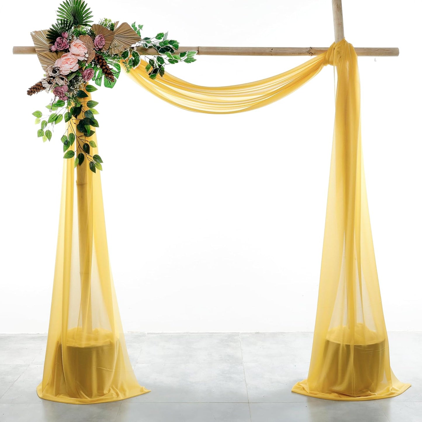 VDS Pack of 1 Panel (30 Inch X 100 Feet) Wedding Arch Draping Fabric Sheer Chiffon Fabric Drapery for Wedding Ceremony Reception Swag Backdrop Canopy Chuppah ARBO Altars Decoration (Gold)