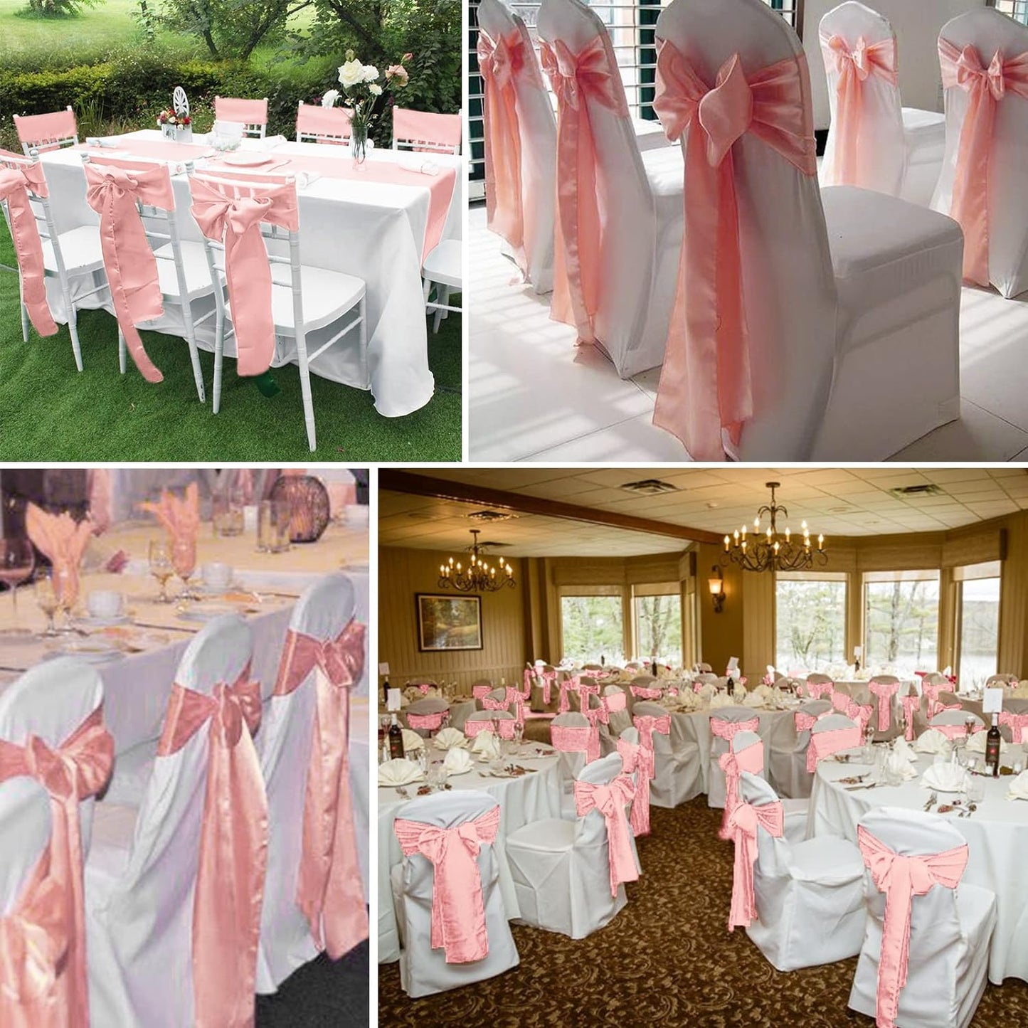 fani 120 PCS Rose Gold Satin Chair Sashes Bows Universal Chair Cover for Wedding Reception Restaurant Event Decoration Banquet,Party,Hotel Event Decorations (7 x 108 inch)