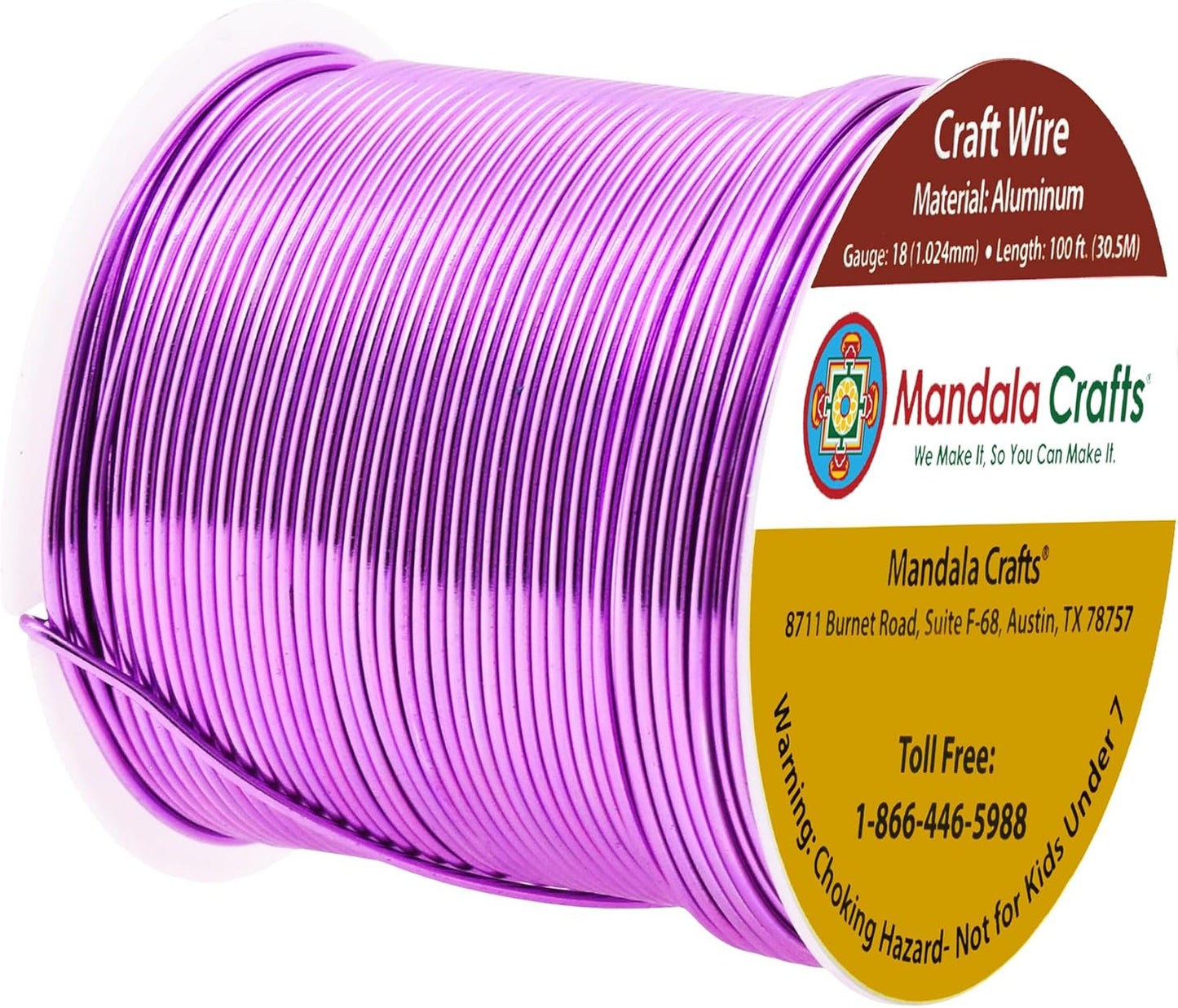 Mandala Crafts 18 Gauge Anodized Aluminum Craft Wire for Jewelry Making - 100 FT Colored Flexible Violet Wire - Bendable for Bonsai Armature Crafting Sculpting