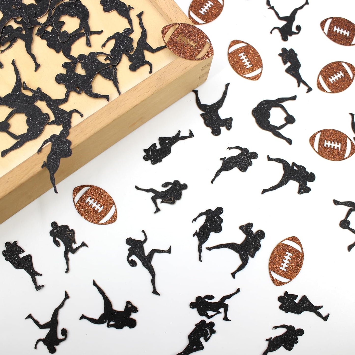 200PC Football Confetti for Table,Football Party Decorations for 1st Year Down Birthday Baby Shower Sport Party Decor,Glitter Football Players Shaped Table Scatters