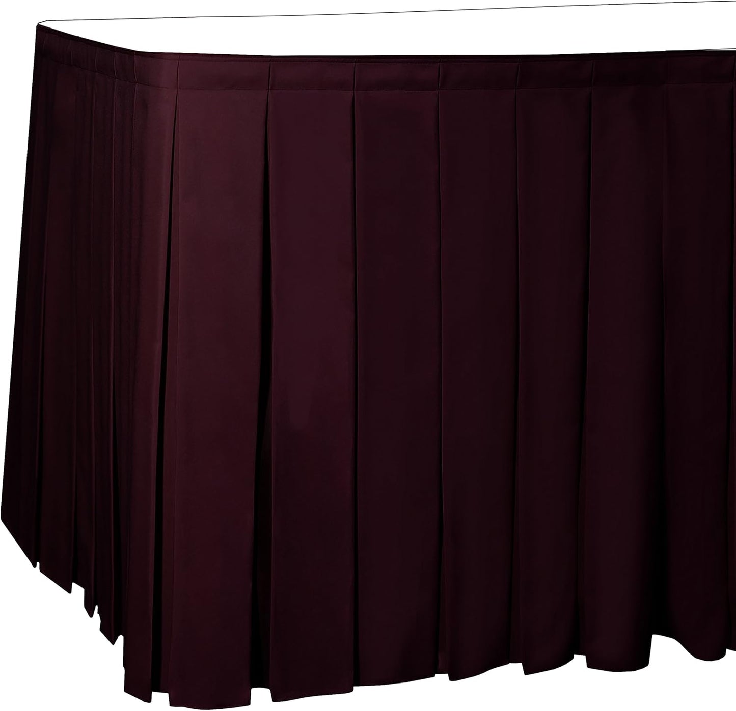 Ultimate Textile Pleat Polyester Fabric Table Skirt - Machine Washable Flame Resistant with Clips for Events, Weddings & Trade Shows, Cut & Sewn in Paterson, NJ - Burgundy, 14' Box Pleat