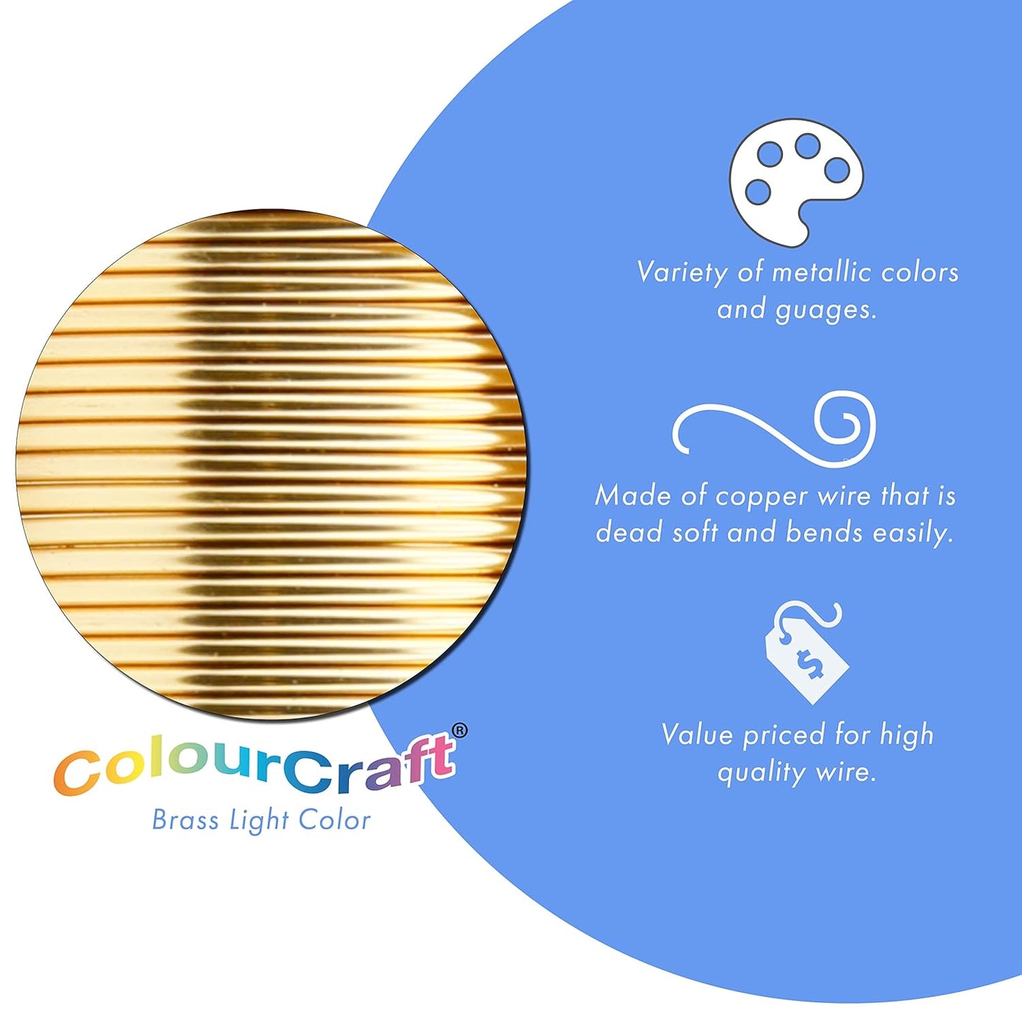 Beadalon ColourCraft Wire, 22 Gauge, Brass Light Color, 20 yd Spool