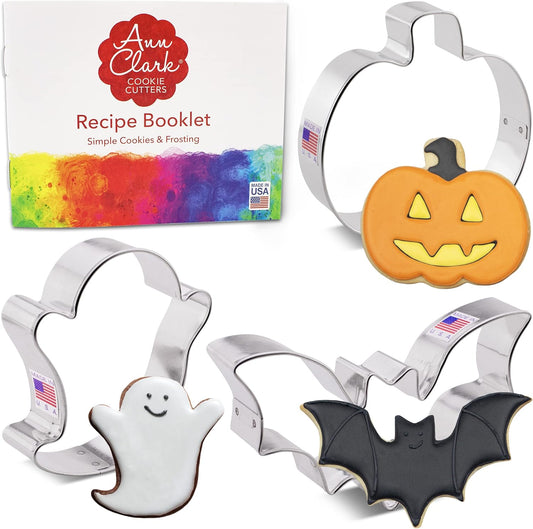 Halloween Cookie Cutters 3-Pc. Set Made in USA by Ann Clark, Pumpkin, Ghost, Bat