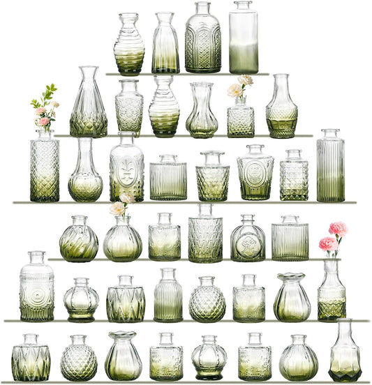 Bud Vases Set of 40 Pcs,Small Flower Vases for Centerpieces,Glass Bud Vase in Bulk,Vintage Bud Vase for Wedding Table Centerpieces Decoration, Home Table Party Decor, Christmas,Anniversary,Green