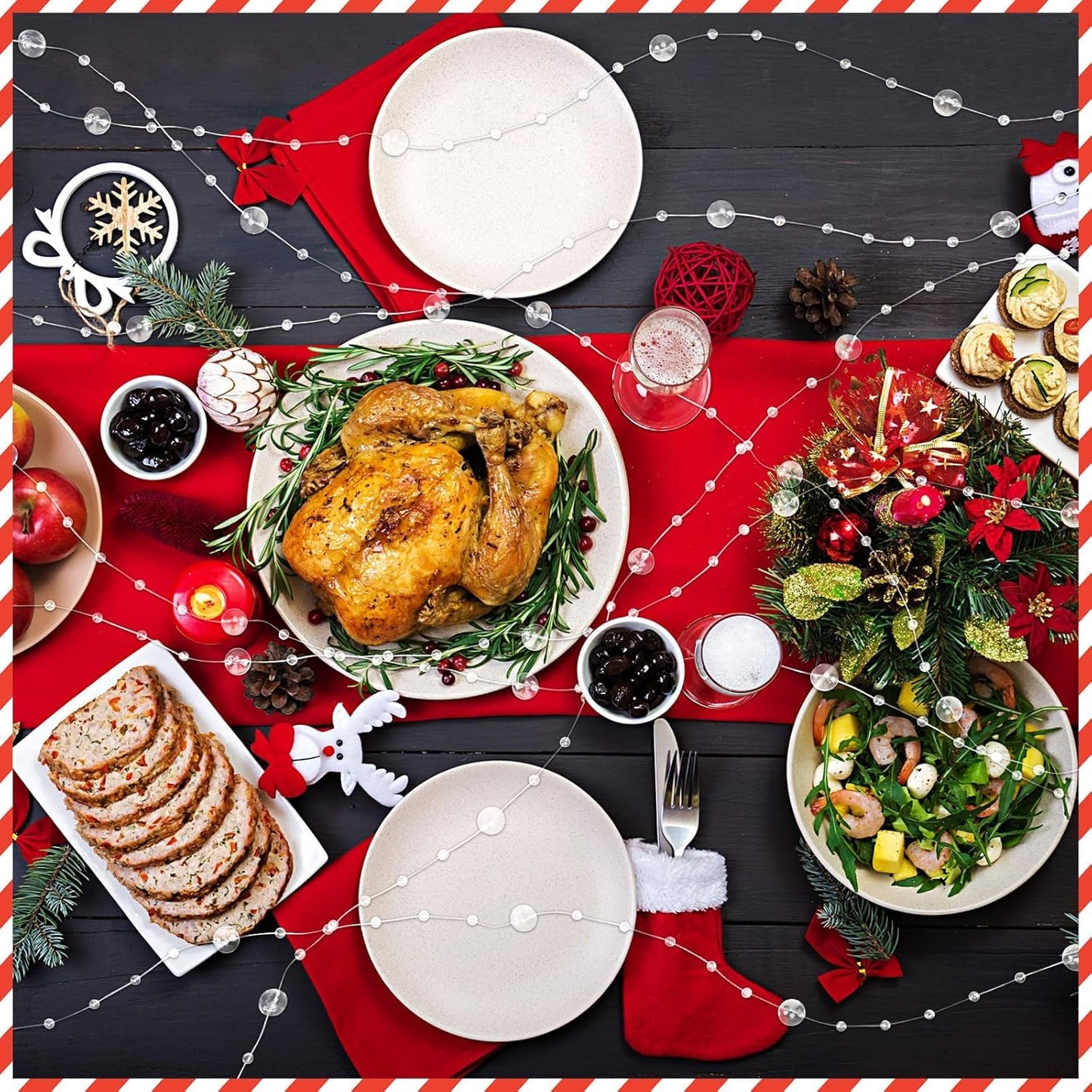 JULBEAR Beads Garland Decoration, 1Rolls 131Feet Clear Christmas Pearl Strands Chain Bead Garland for Christmas Tree Fireplace Wreath Gift Bouquet Crafts Wrapping Wedding Party Centerpieces