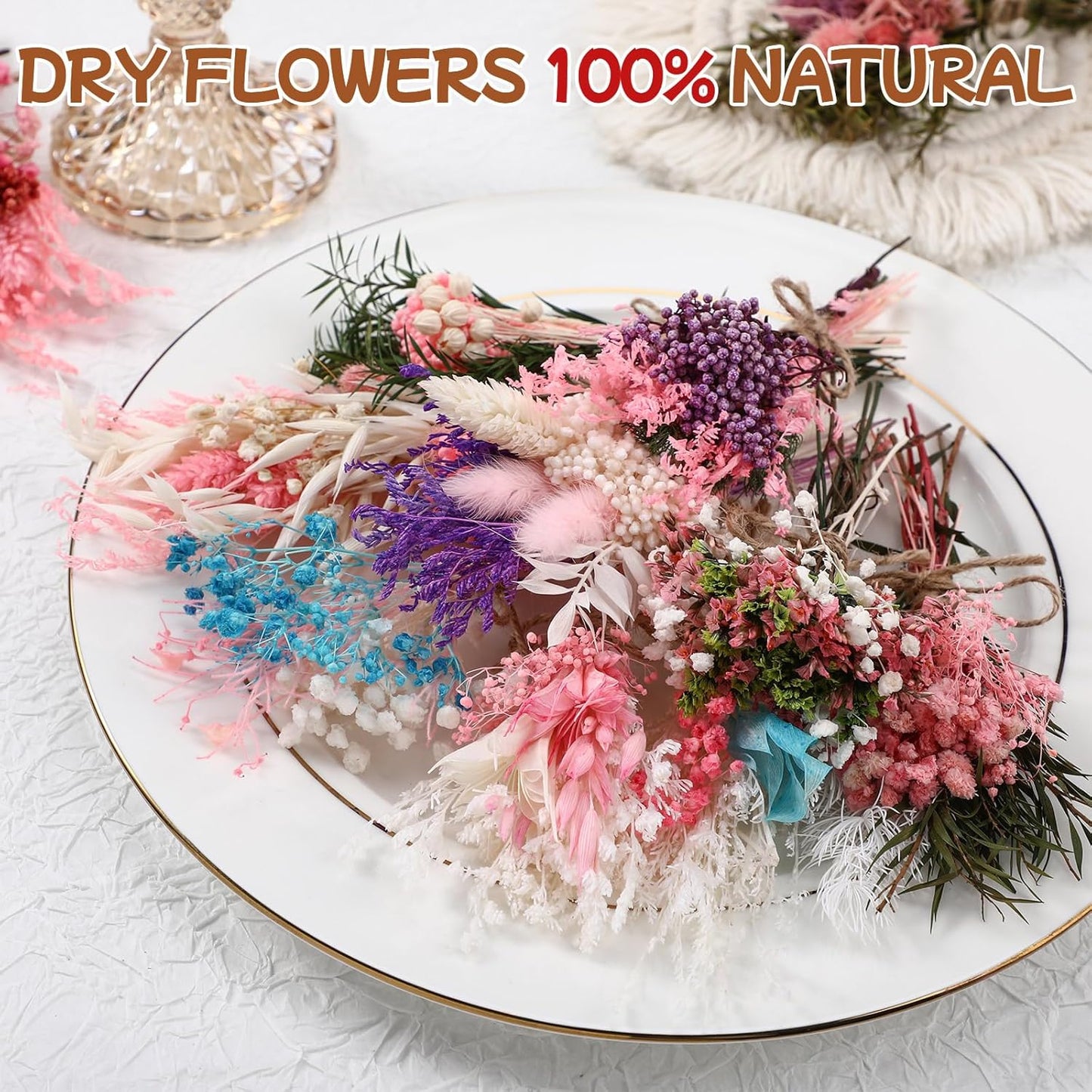 12/24 Pack Dried Flowers for Vase Various Mini Bouquet Dried Small Wildflowers Natural Real Flowers Bulk for Crafts DIY Wedding Decor (12, Pink)