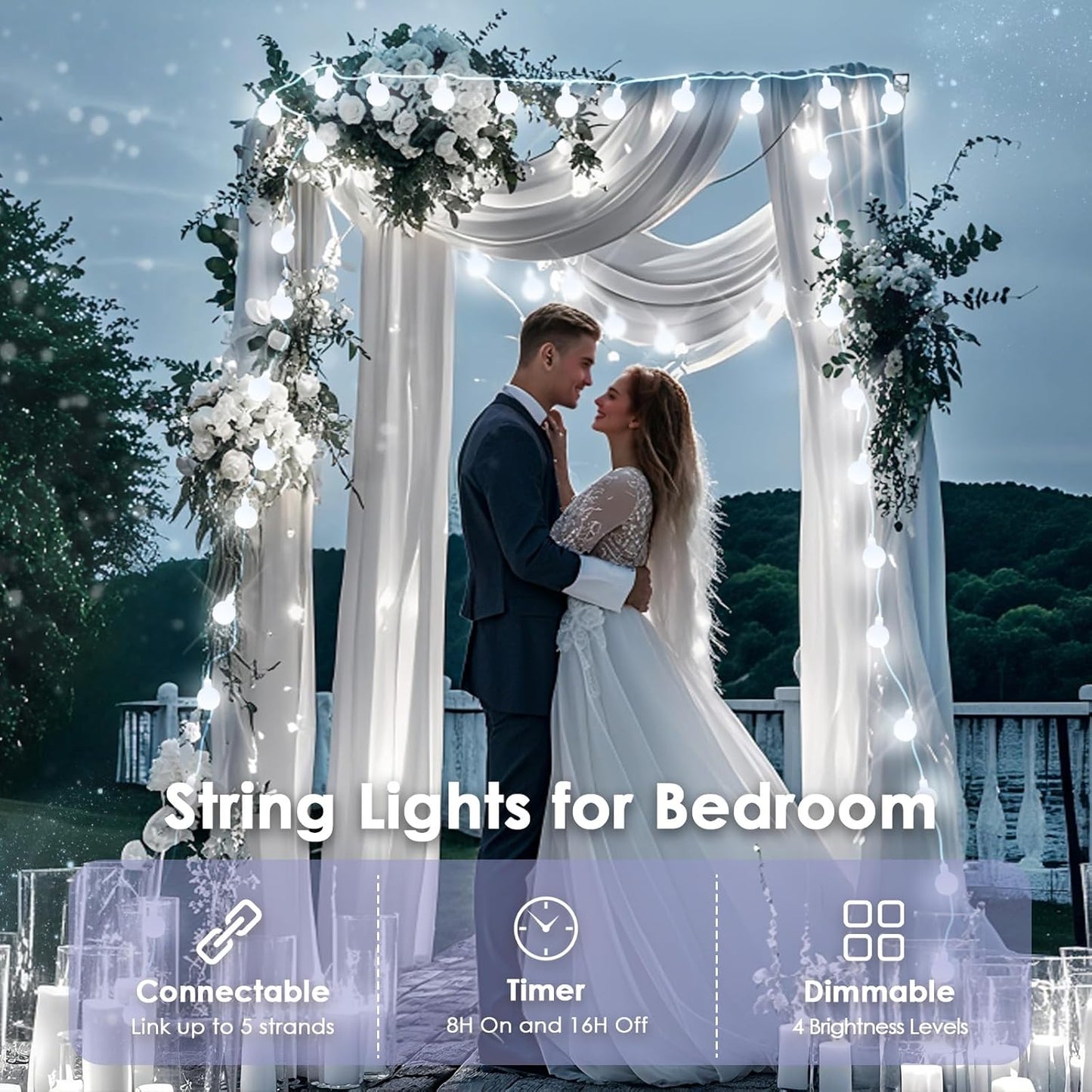 100LED Connectable String Lights Indoor Outdoor for Bedroom, 43ft White Christmas Lights with Remote & Timer, Plug in 8 Modes Waterproof Globe Fairy Light for Christmas Decor Room Classroom Wedding