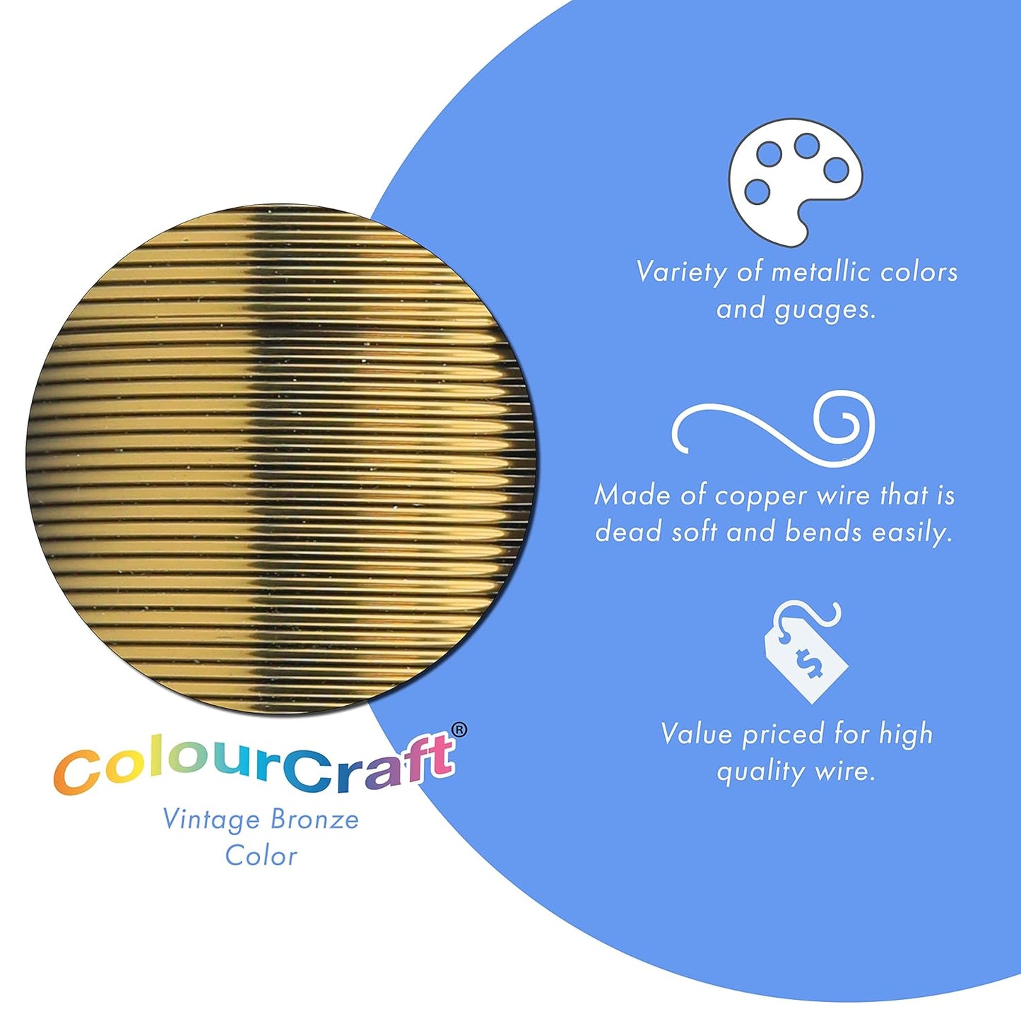 Beadalon ColourCraft Wire, 24 Gauge, Vintage Bronze Color, 30 yd Spool