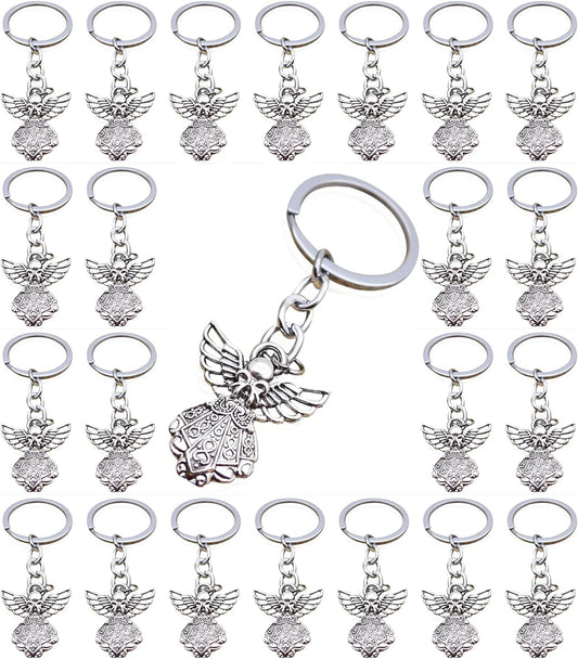 PHAETON 50PCS Silver Tone Guardian Angel Charm Keychain Key Ring
