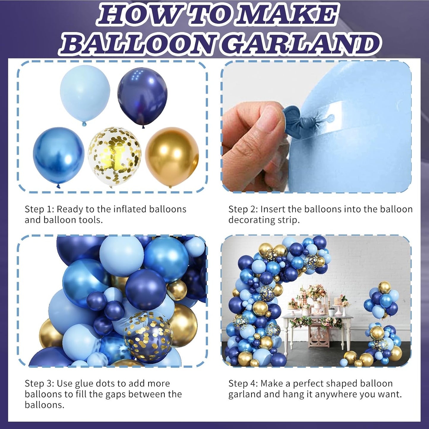 Blue Balloon Arch Kit 107Pcs Navy Blue Gold Balloons Garland Kit with Metallic Gold Confetti Balloons Macaron Light Blue Birthday Party Balloons for Boys Men Baby Shower Wedding Graduation Decorations