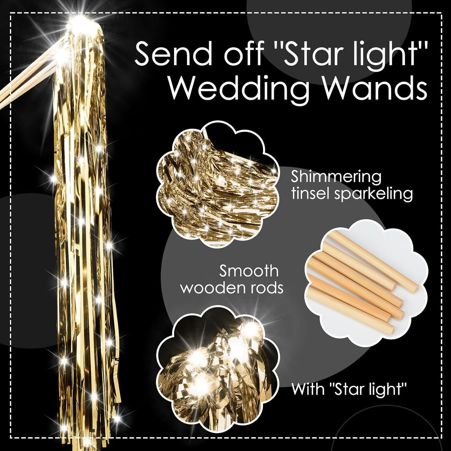 100 Pcs Lighted Wedding Wands LED Tinsel Wands Light up Streamers Sparklers for Wedding Send Off and Exits Birthday Party Props Favors(Champagne)