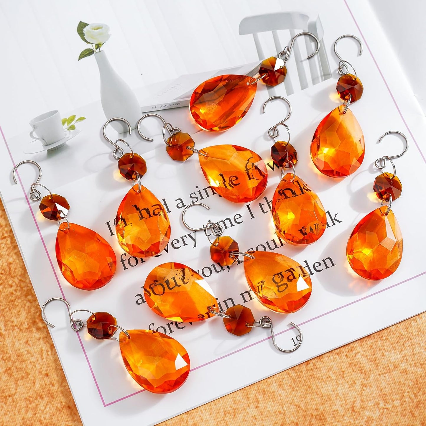 H&D HYALINE & DORA 3Inch Crystal Suncatcher Bauhinia Prisms Pendants 10Pcs Chandelier Crystals Replacement Hanging Sun Catcher Beads for DIY Arts Crafts Decor (Amber)