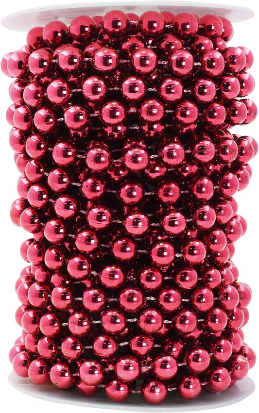Mandala Crafts 10mm Faux Burgundy Pearl Beads Roll - 11 Yards Strand of Fake Pearls Chain Garlands Spool String for Christmas Tree, Wedding, Party, Vases, DIY Decoration