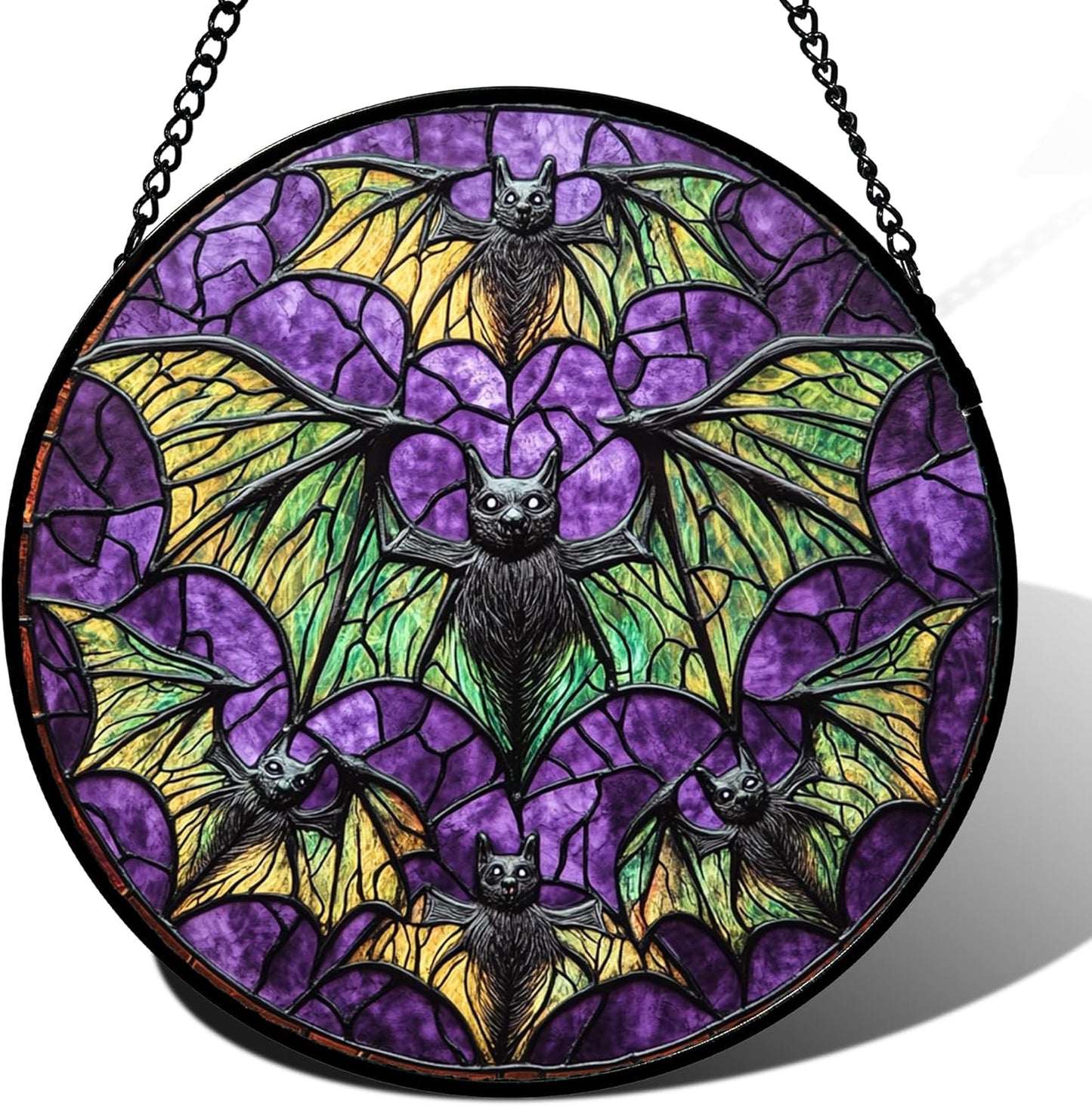 Stained Glass Window Hanging - Halloween Decorations Bats Suncatcher for Doors Garden Indoor Spooky Funny Purple Sun Catchers Gothic Decor Horror Gifts for Women Men Friend 15 in