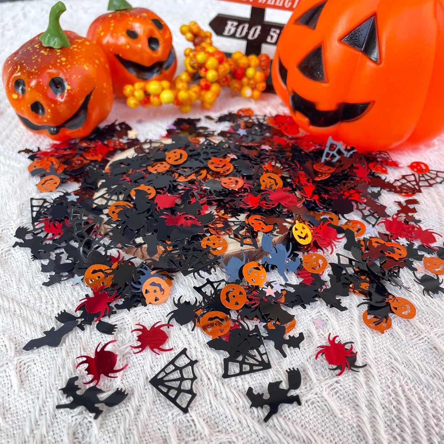 Halloween Party Scatter - Pumpkin Glitter, Spider Webs Star Confetti, Trick or Treat Sprinkles, 60g