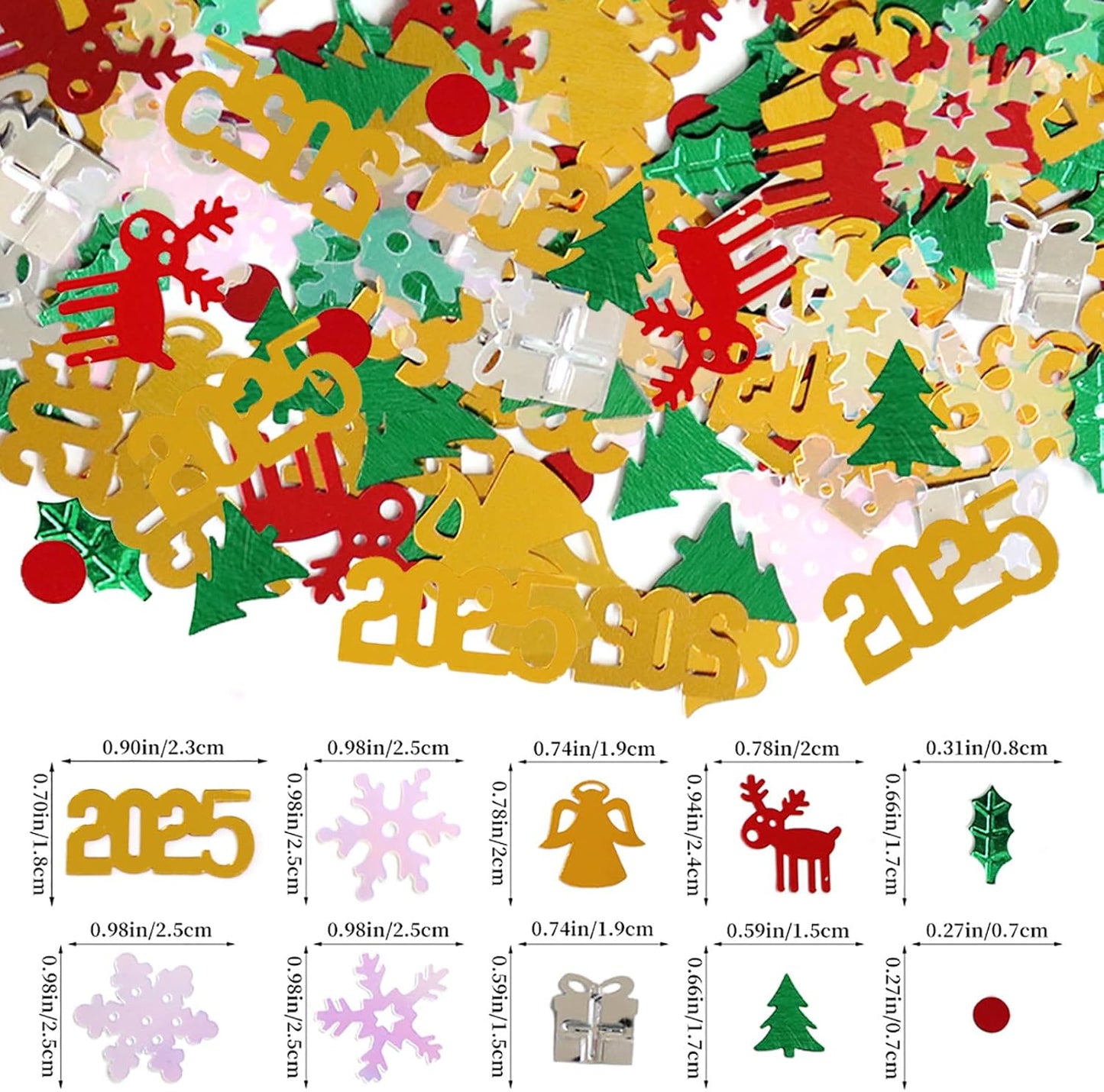 Christmas Day Confetti, Shape Glitter Metallic Foil Table Scatters Confetti Red Green White Party Decorations Table Sprinkles Snowflake Santa Elk for Christmas Party Supplies Decor