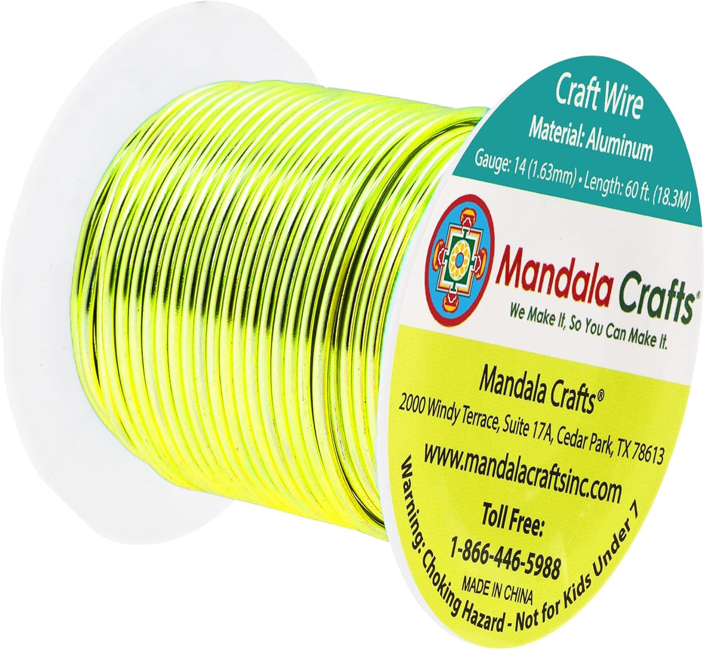 Mandala Crafts 14 Gauge Anodized Aluminum Craft Wire for Jewelry Making - 60 FT Colored Flexible Yellow Green Wire - Bendable for Bonsai Armature Crafting Sculpting