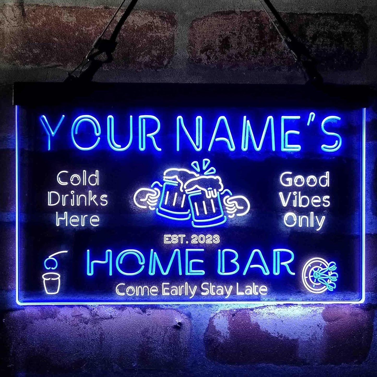ADVPRO Personalized Your Name Custom Home Bar Beer Established Year Dual Color LED Neon Sign White & Blue 24 x 16 Inches st6s64-p1-tm-wb